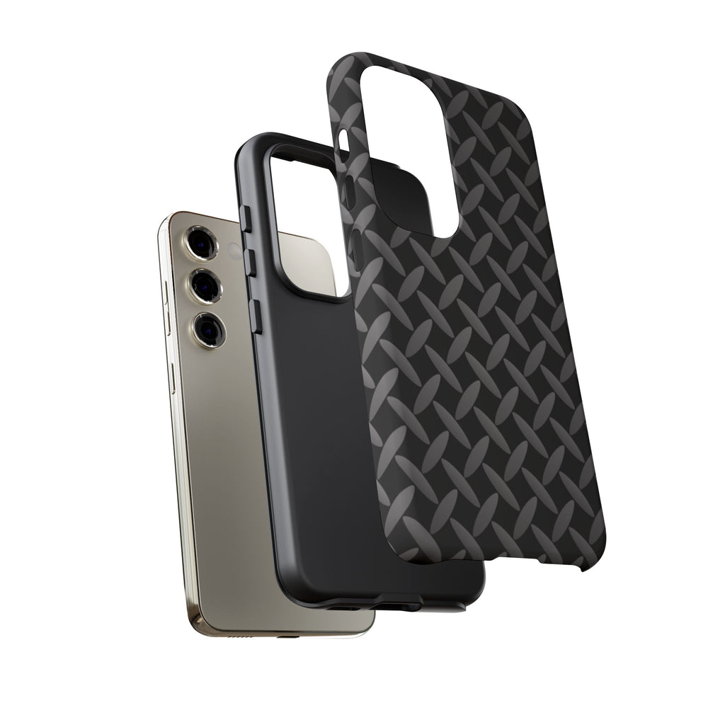 Durable Phone Case Black - Tough Cases with Stylish Diamond Plate Design - Samsung