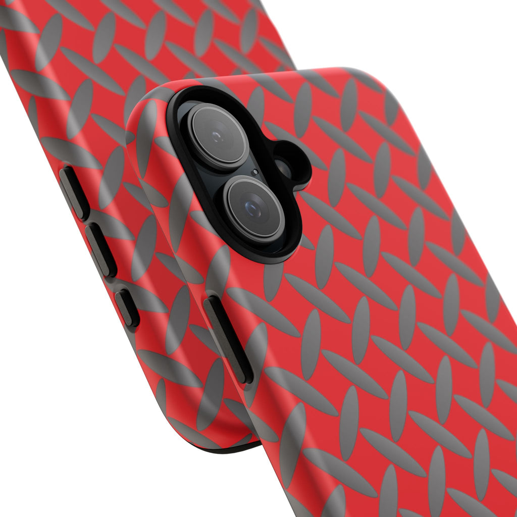 Durable Phone Case Red-iPhones Tough Cases with Stylish Diamond Plate Design