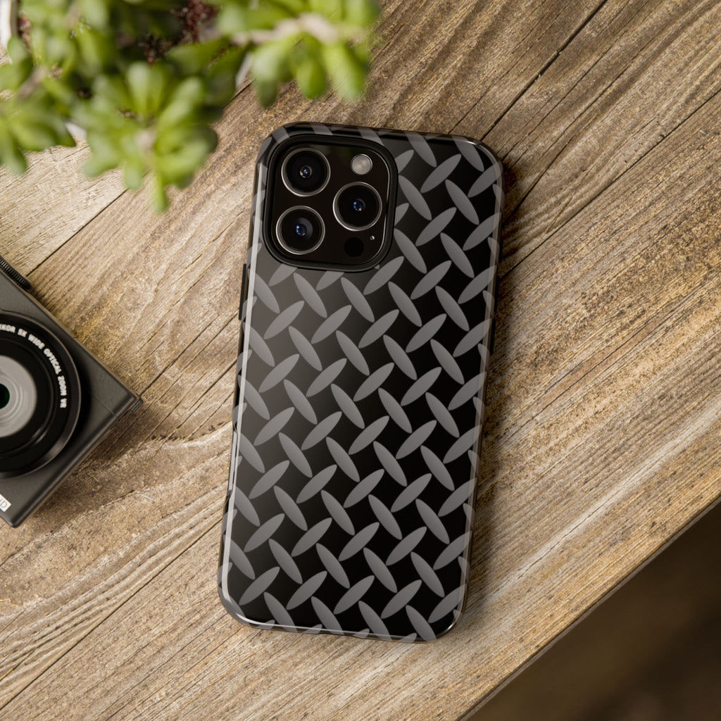 Durable Phone Case Black - Tough Cases with Stylish Diamond Plate Design - iPhones