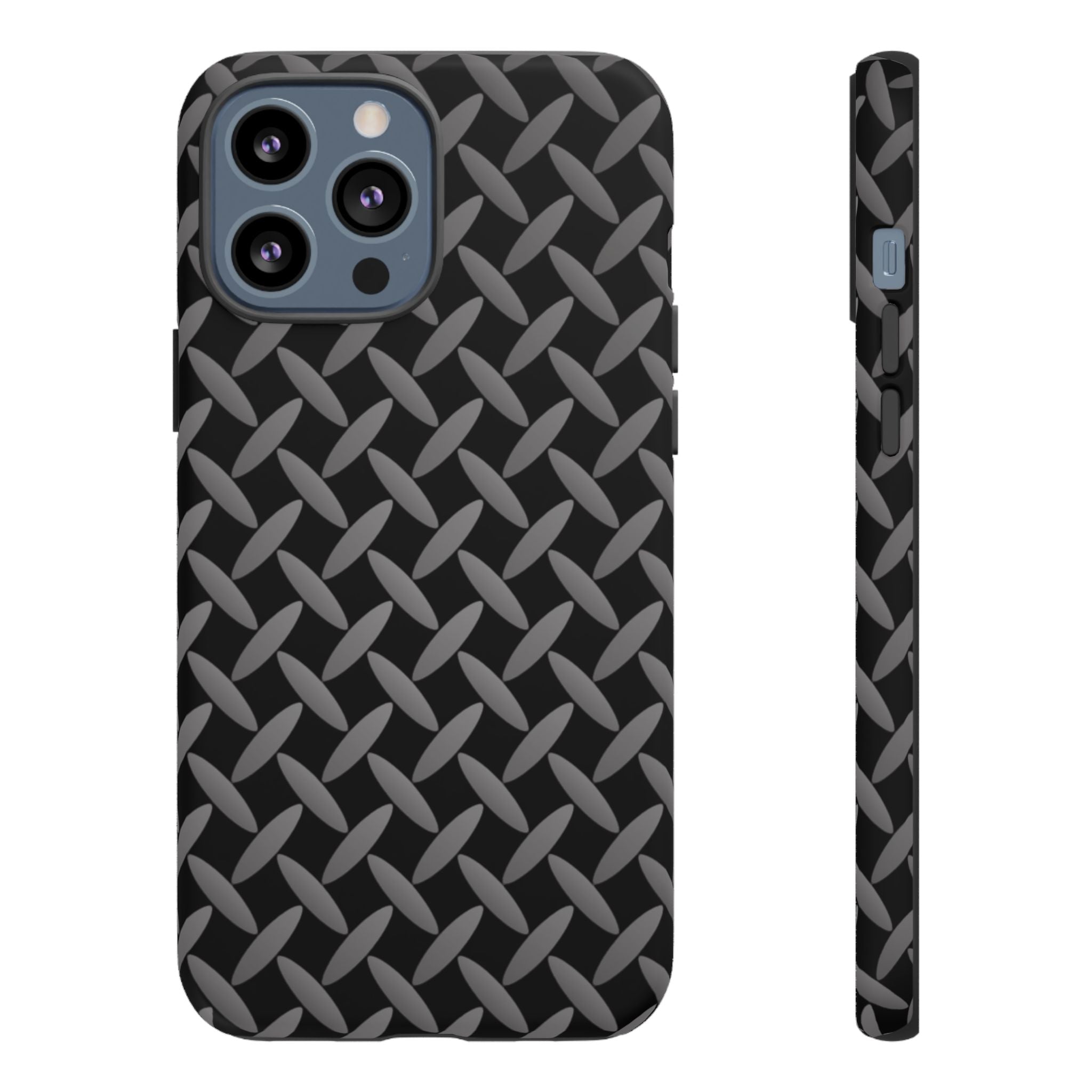 Durable Phone Case Black - Tough Cases with Stylish Diamond Plate Design - iPhones