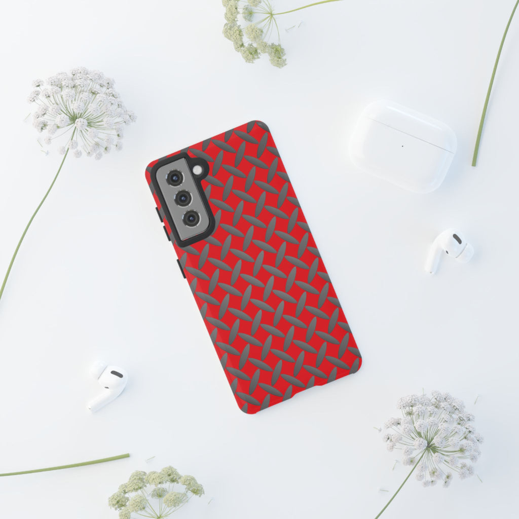 Durable Samsung Phone Case Red - Tough Cases with Stylish Diamond Plate Design