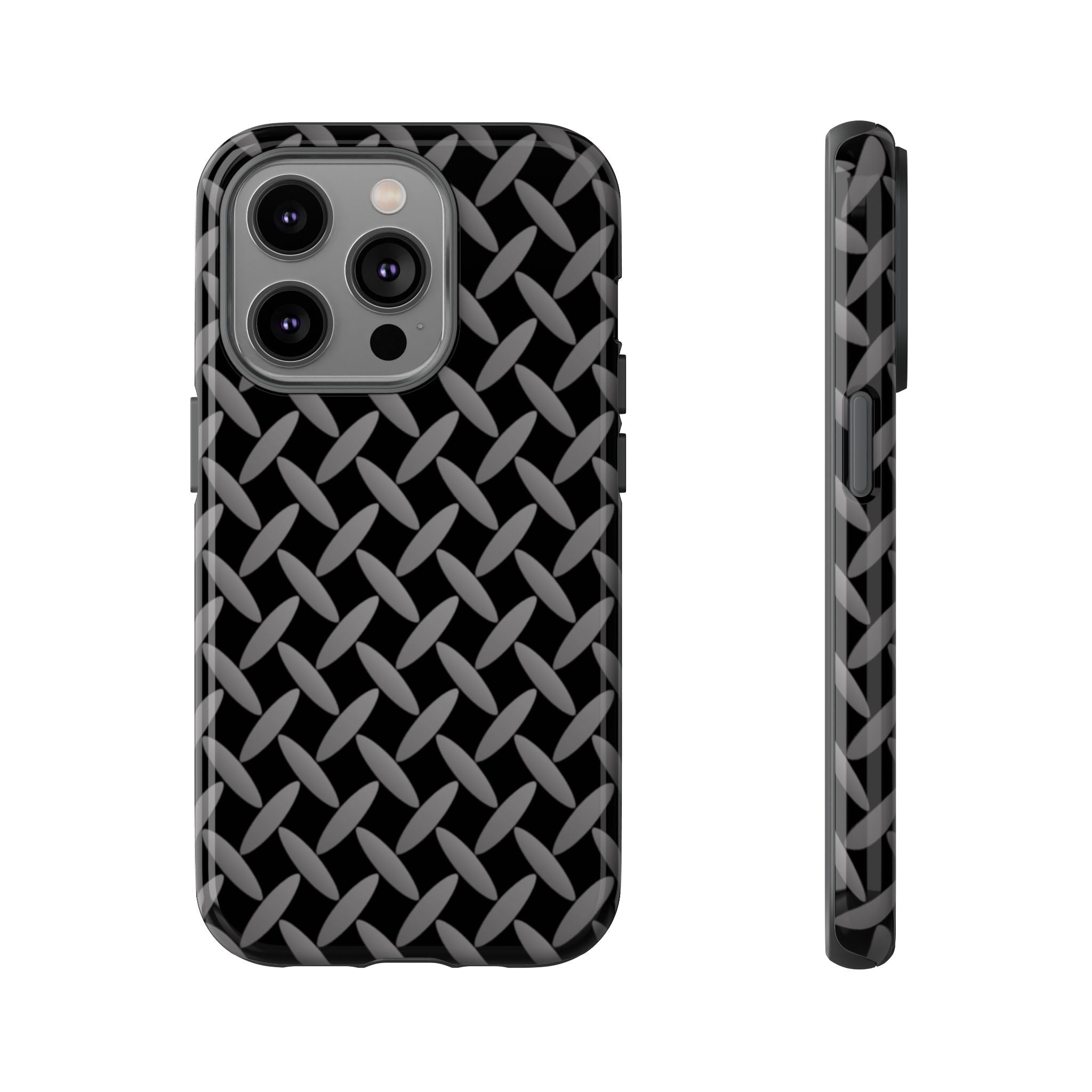 Durable Phone Case Black - Tough Cases with Stylish Diamond Plate Design - iPhones