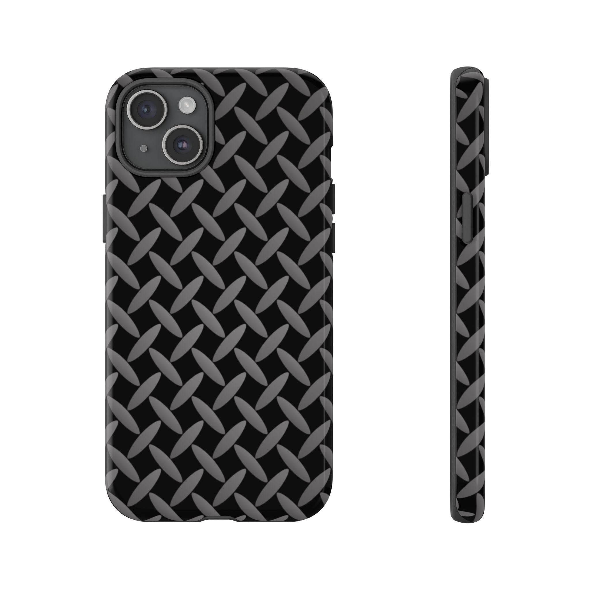 Durable Phone Case Black - Tough Cases with Stylish Diamond Plate Design - iPhones