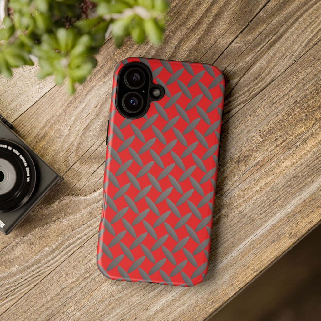 Durable Phone Case Red-iPhones Tough Cases with Stylish Diamond Plate Design