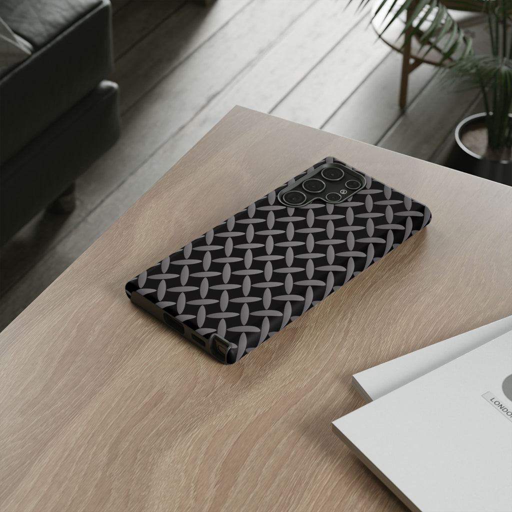 Durable Phone Case Black - Tough Cases with Stylish Diamond Plate Design - Samsung
