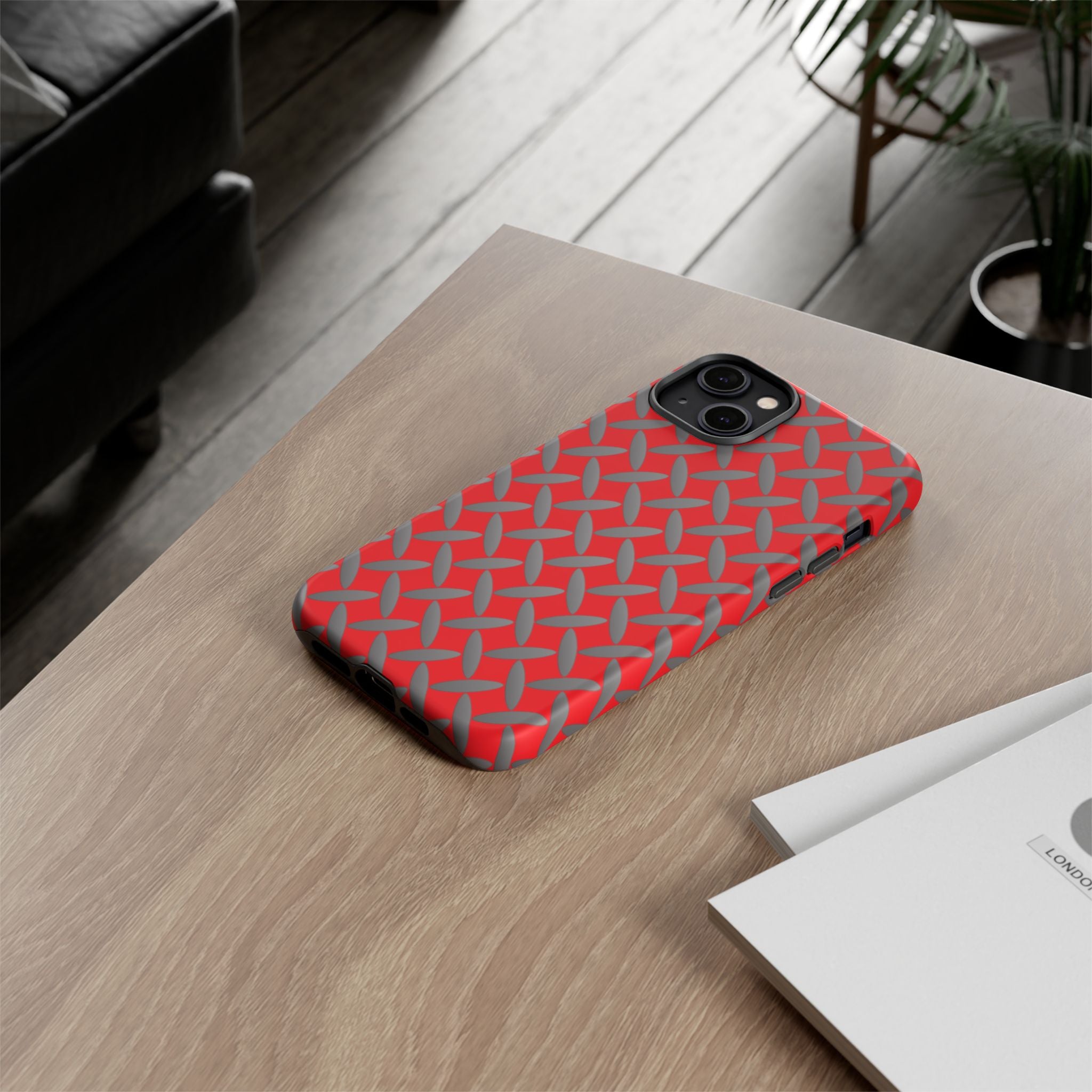 Durable Phone Case Red-iPhones Tough Cases with Stylish Diamond Plate Design