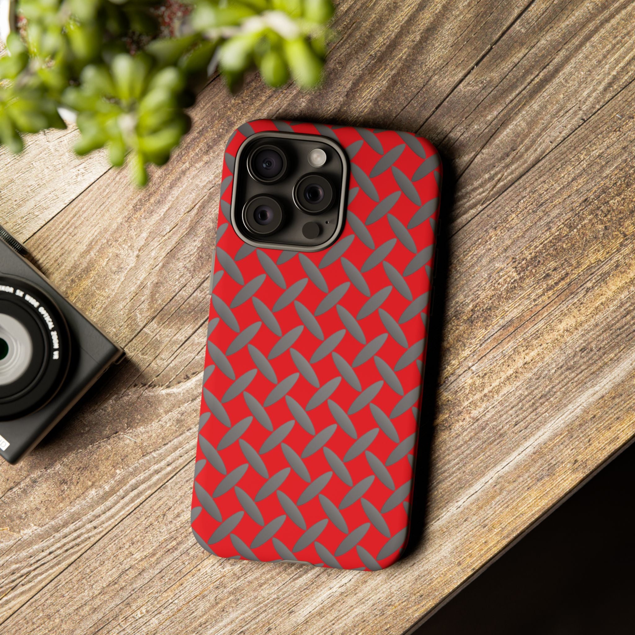 Durable Phone Case Red-iPhones Tough Cases with Stylish Diamond Plate Design