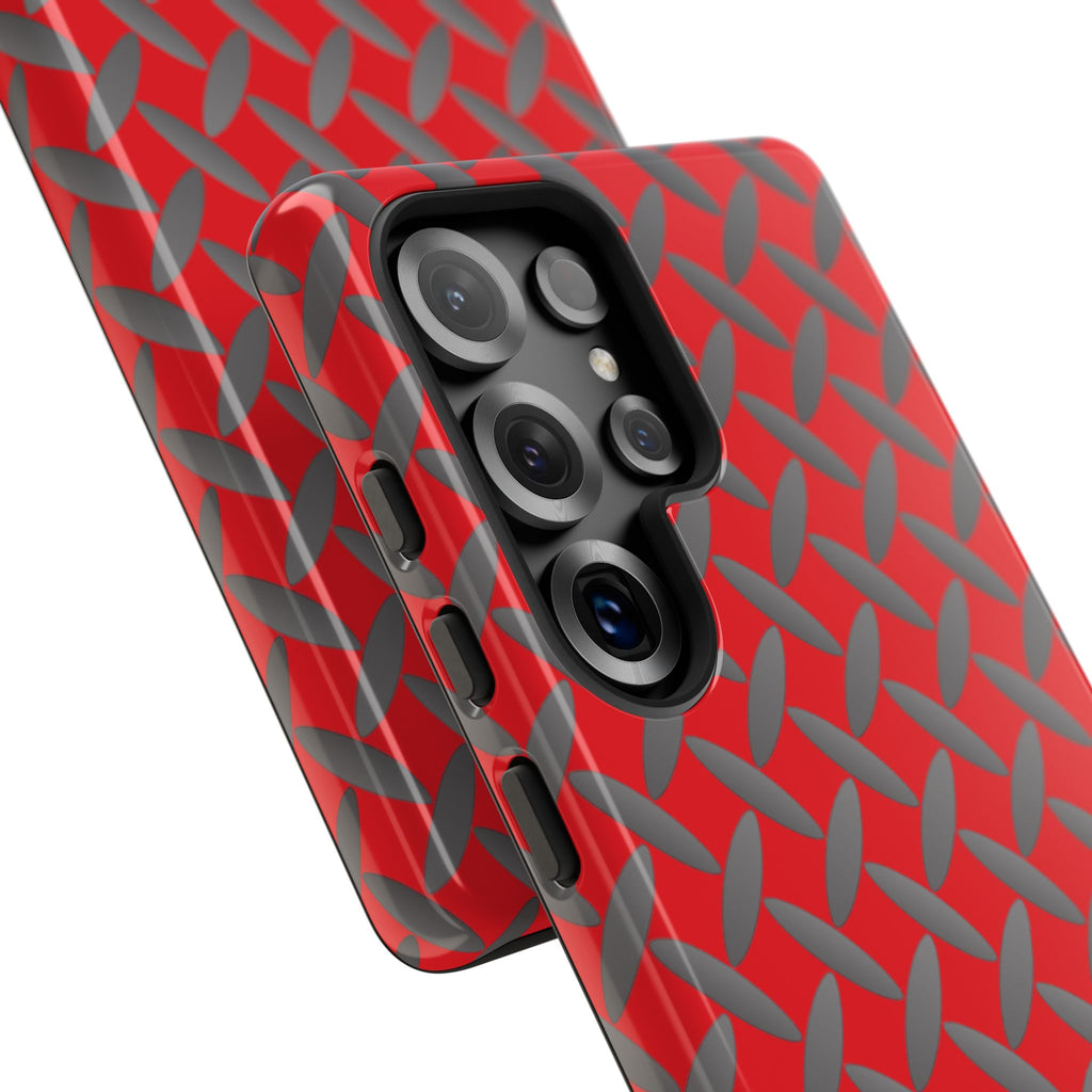 Durable Samsung Phone Case Red - Tough Cases with Stylish Diamond Plate Design