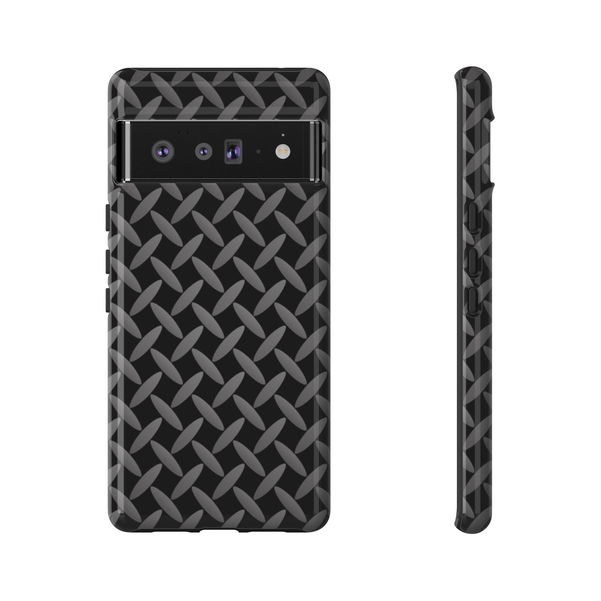 Durable Phone Case Black - Tough Cases with Stylish Diamond Plate Design - Google Phones