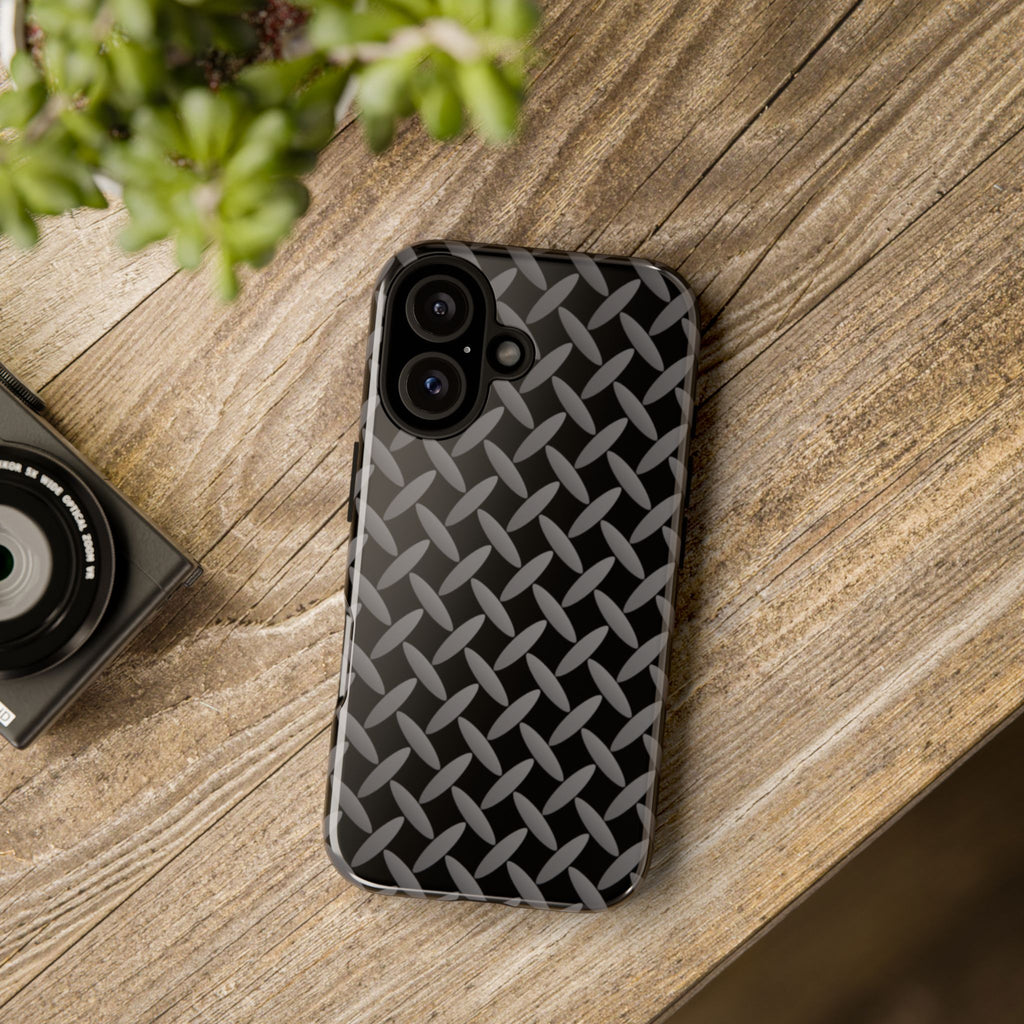 Durable Phone Case Black - Tough Cases with Stylish Diamond Plate Design - Samsung