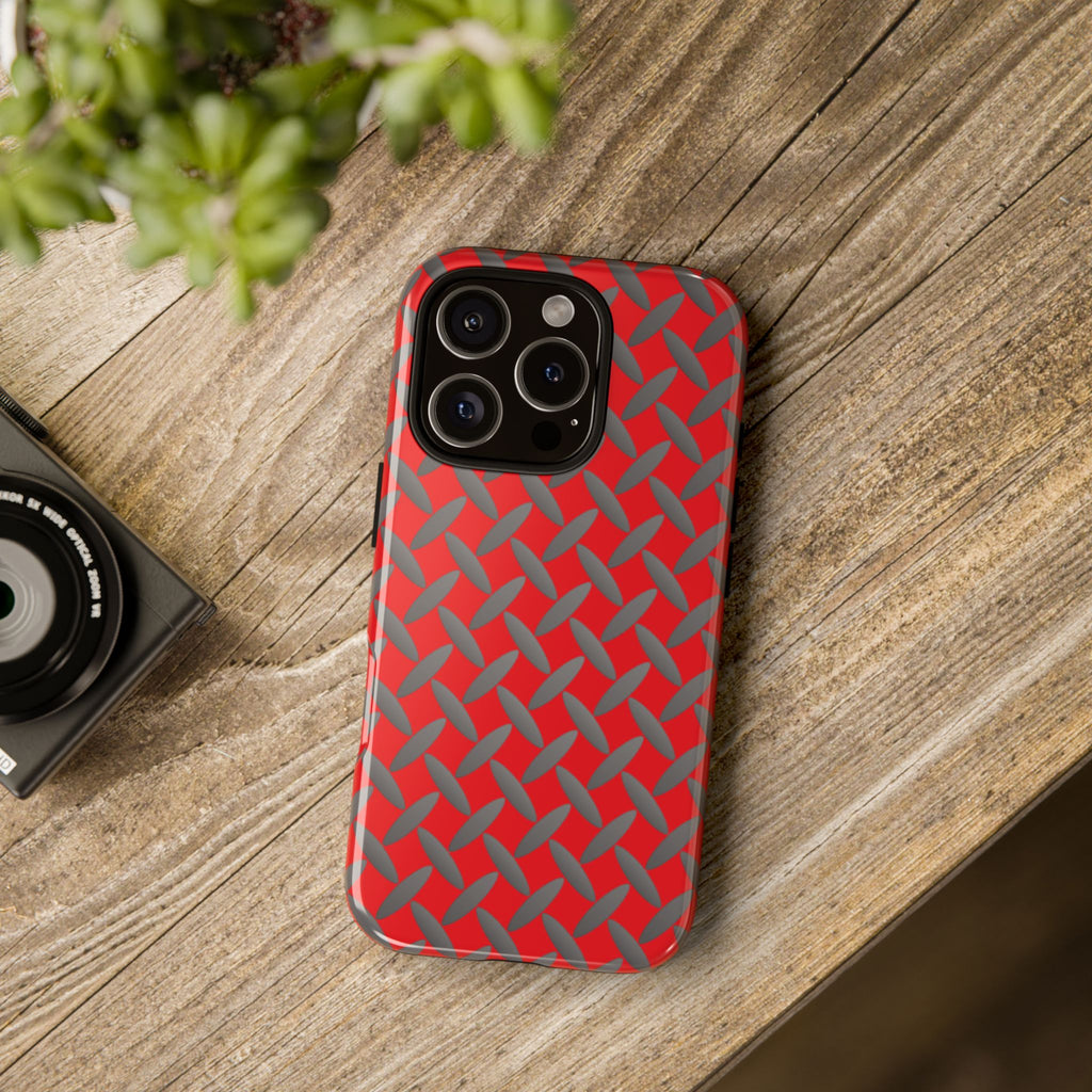 Durable Phone Case Red-iPhones Tough Cases with Stylish Diamond Plate Design