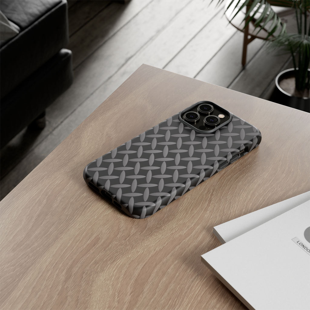 Durable Phone Case Black - Tough Cases with Stylish Diamond Plate Design - iPhones