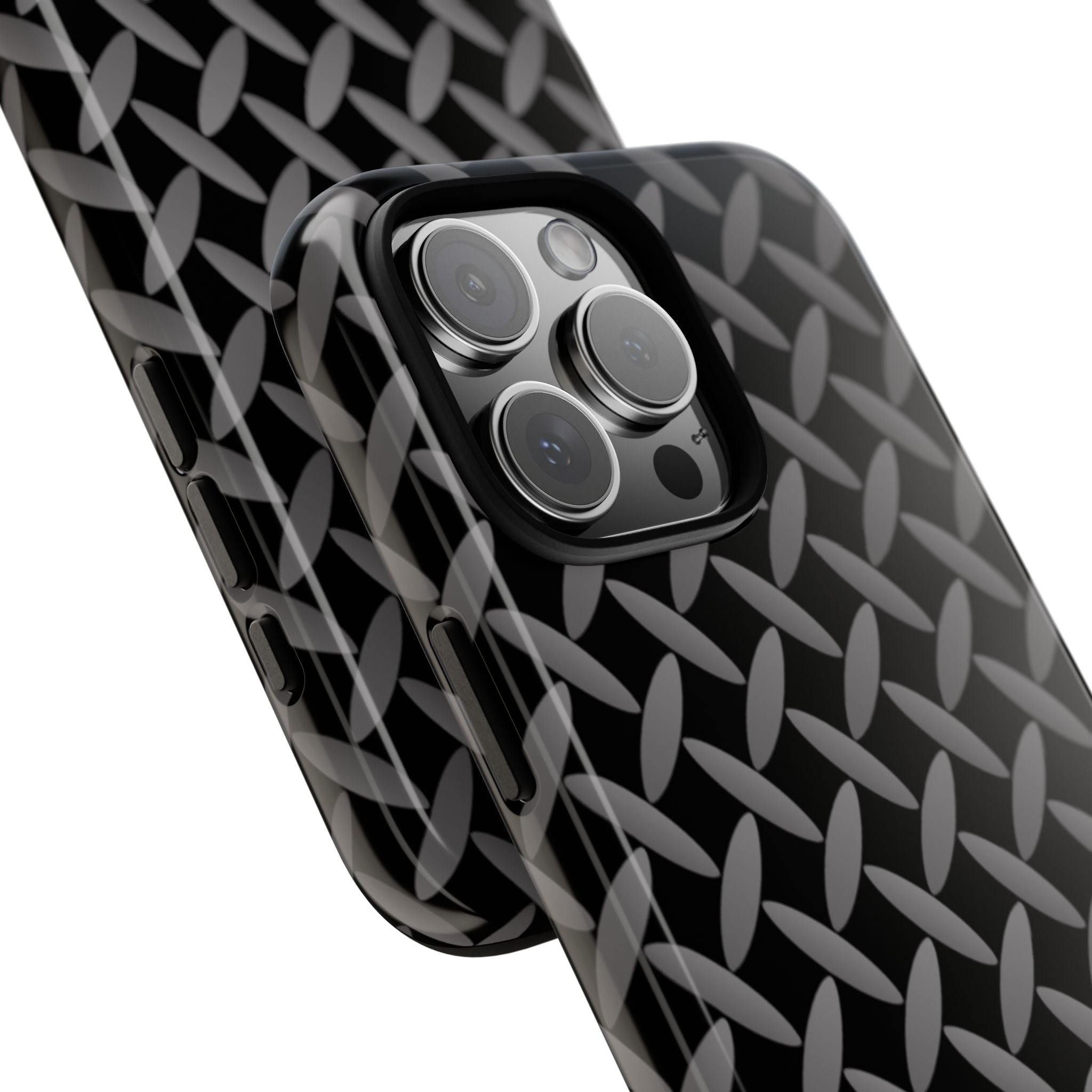 Durable Phone Case Black - Tough Cases with Stylish Diamond Plate Design - iPhones