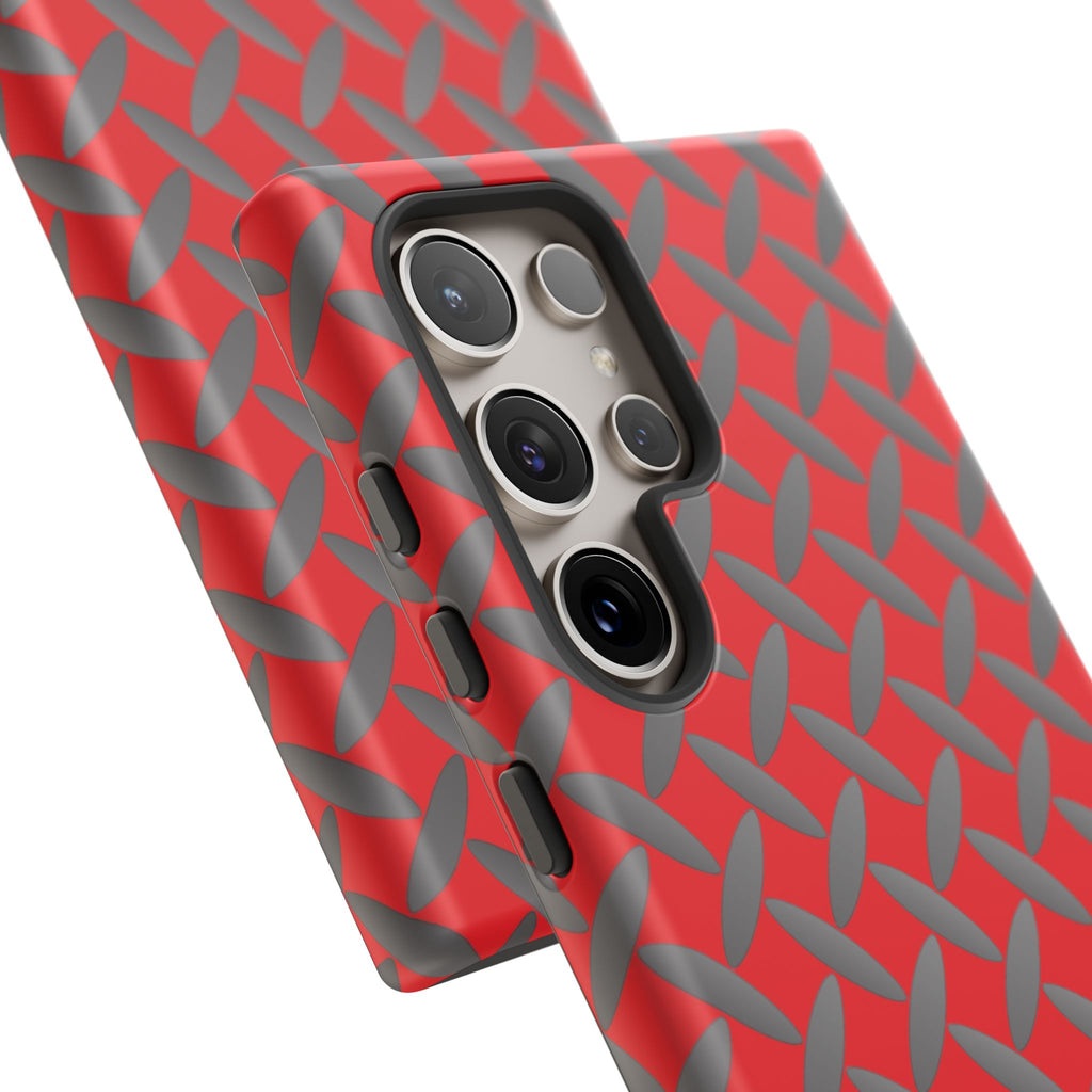 Durable Samsung Phone Case Red - Tough Cases with Stylish Diamond Plate Design