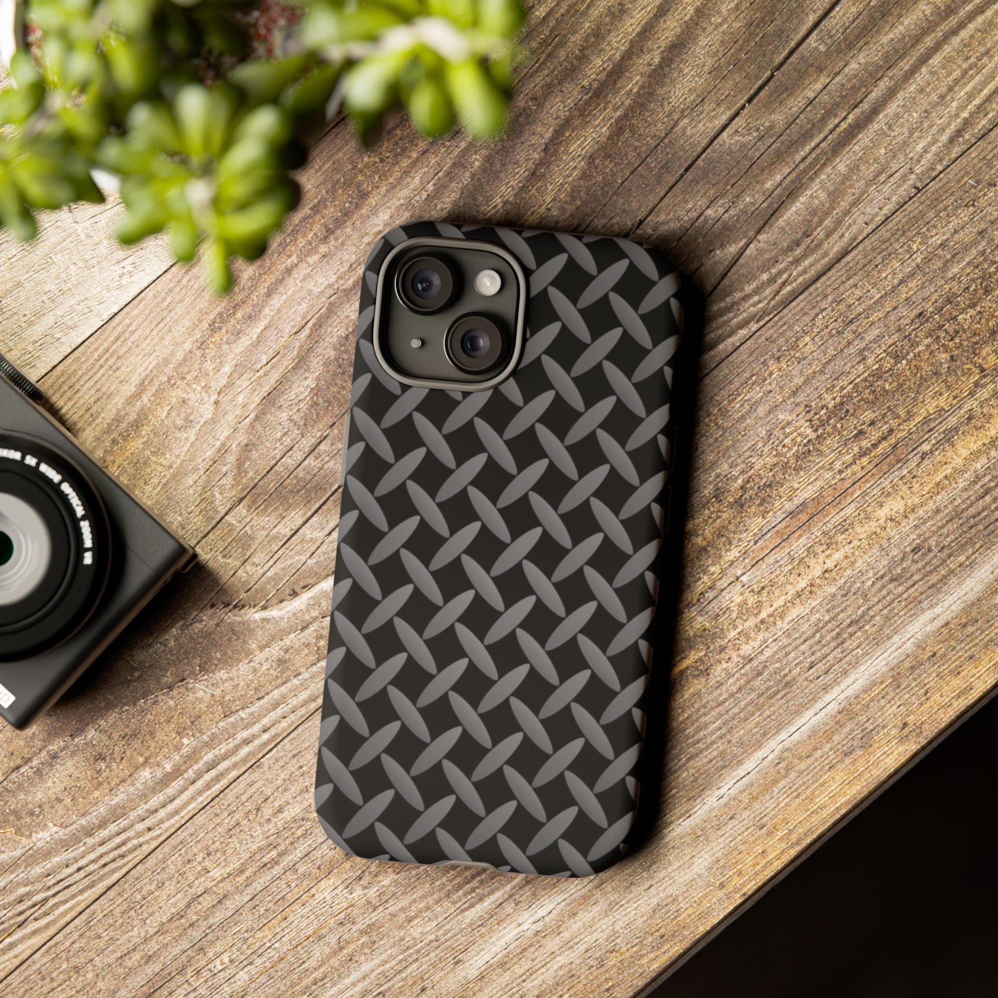 Durable Phone Case Black - Tough Cases with Stylish Diamond Plate Design - iPhones