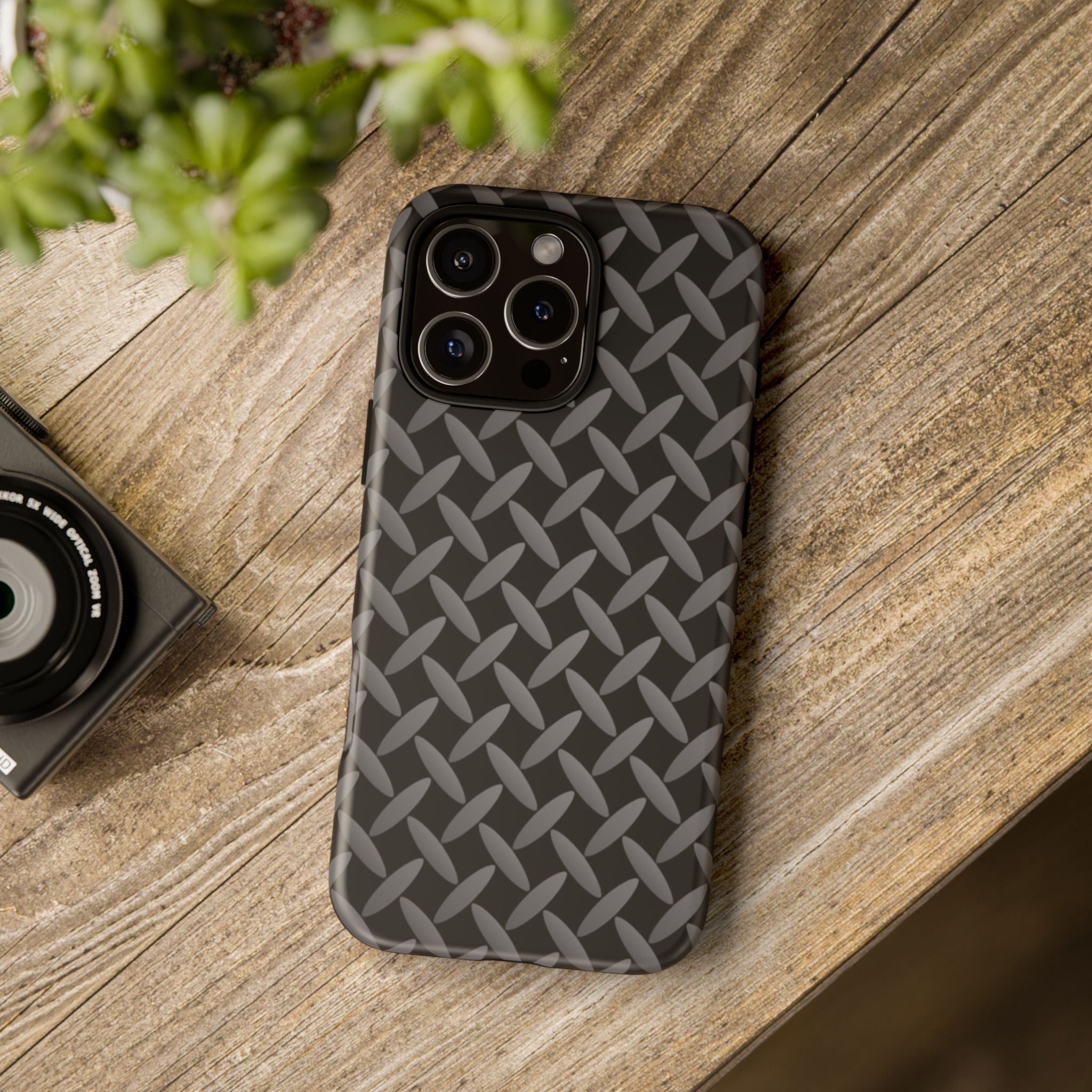 Durable Phone Case Black - Tough Cases with Stylish Diamond Plate Design - iPhones