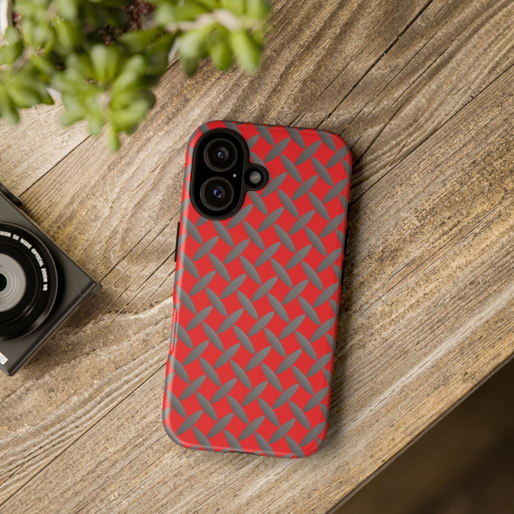Durable Phone Case Red-iPhones Tough Cases with Stylish Diamond Plate Design