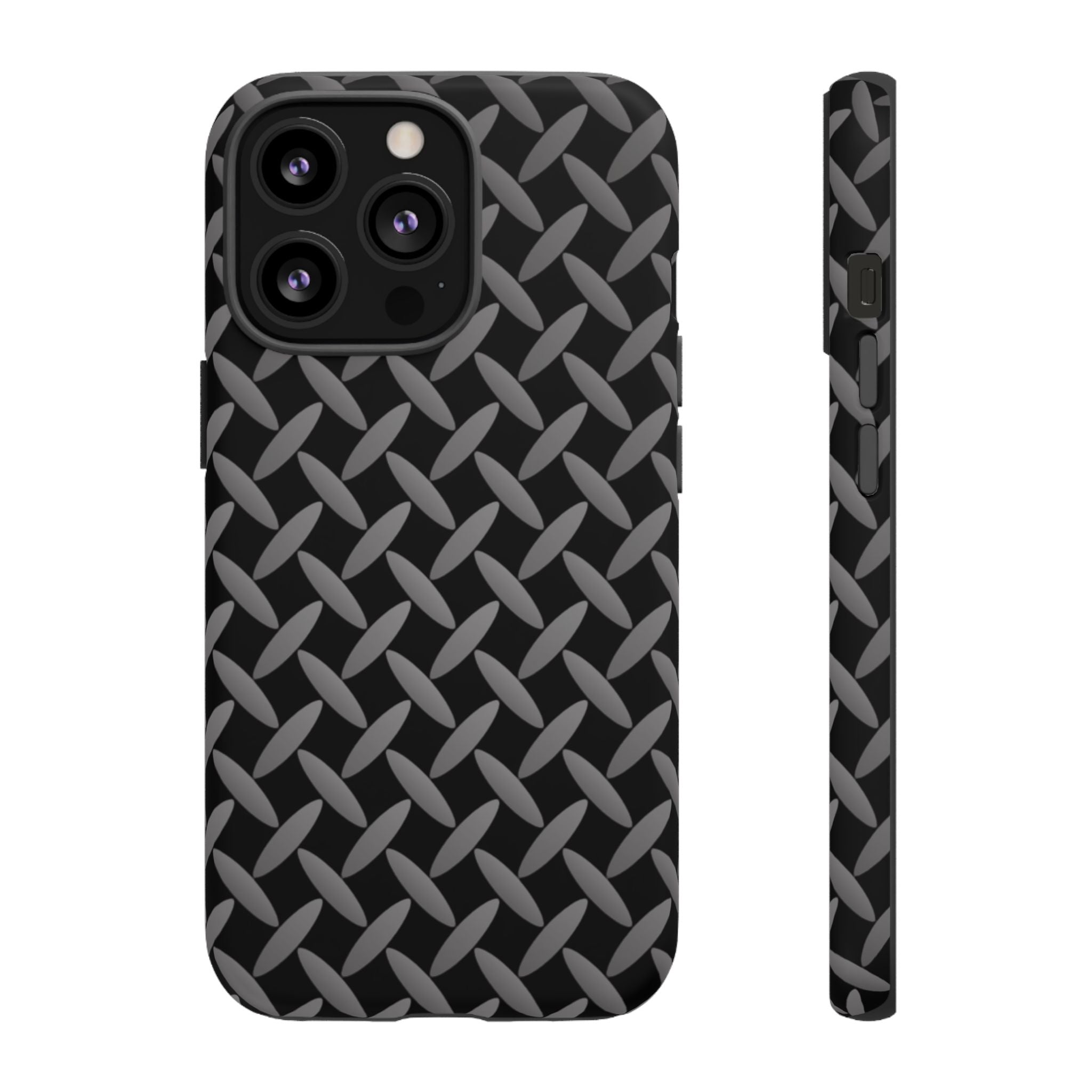Durable Phone Case Black - Tough Cases with Stylish Diamond Plate Design - iPhones