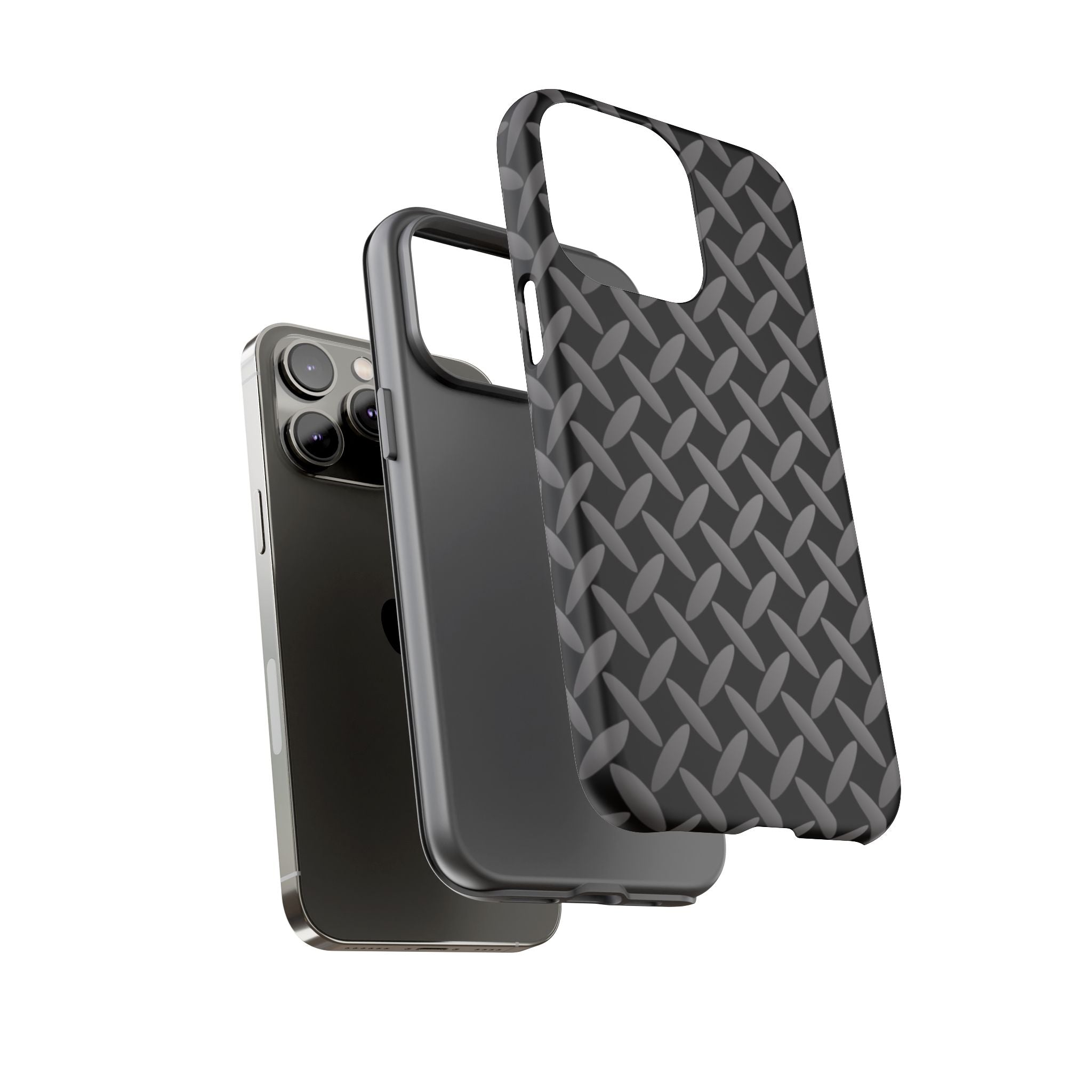 Durable Phone Case Black - Tough Cases with Stylish Diamond Plate Design - iPhones