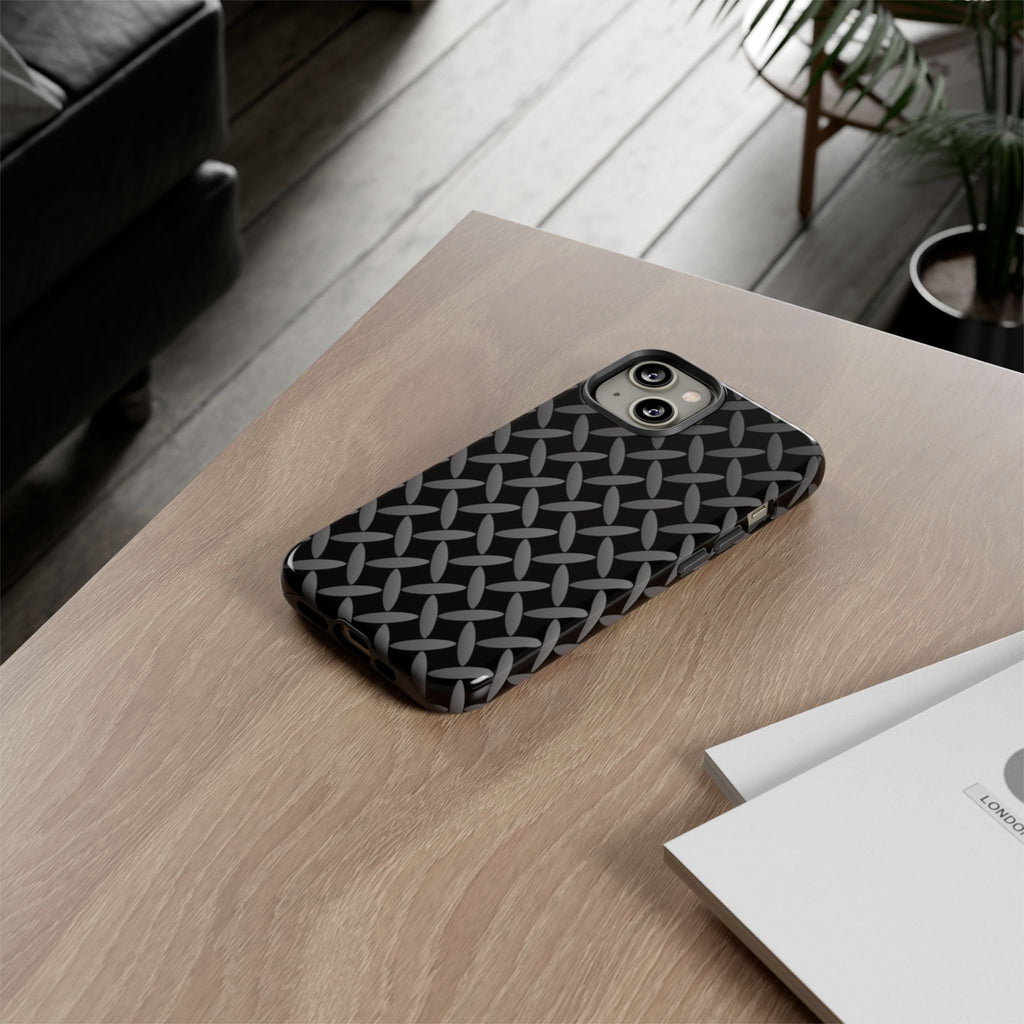 Durable Phone Case Black - Tough Cases with Stylish Diamond Plate Design - iPhones