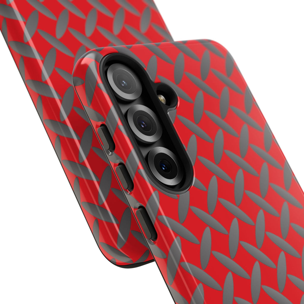 Durable Samsung Phone Case Red - Tough Cases with Stylish Diamond Plate Design