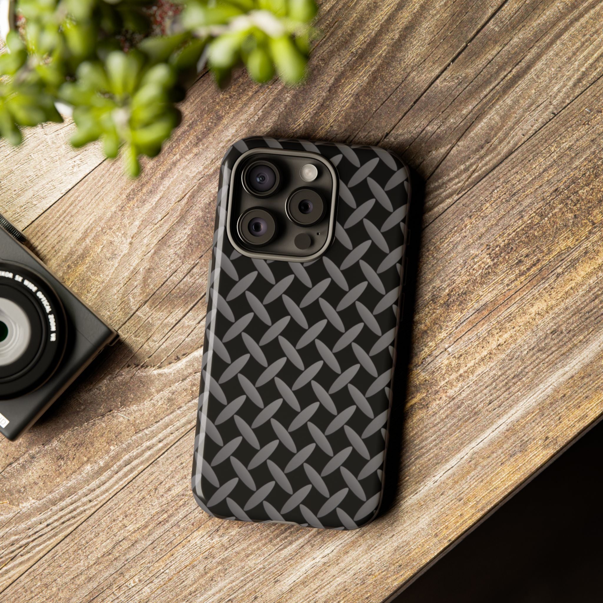 Durable Phone Case Black - Tough Cases with Stylish Diamond Plate Design - iPhones