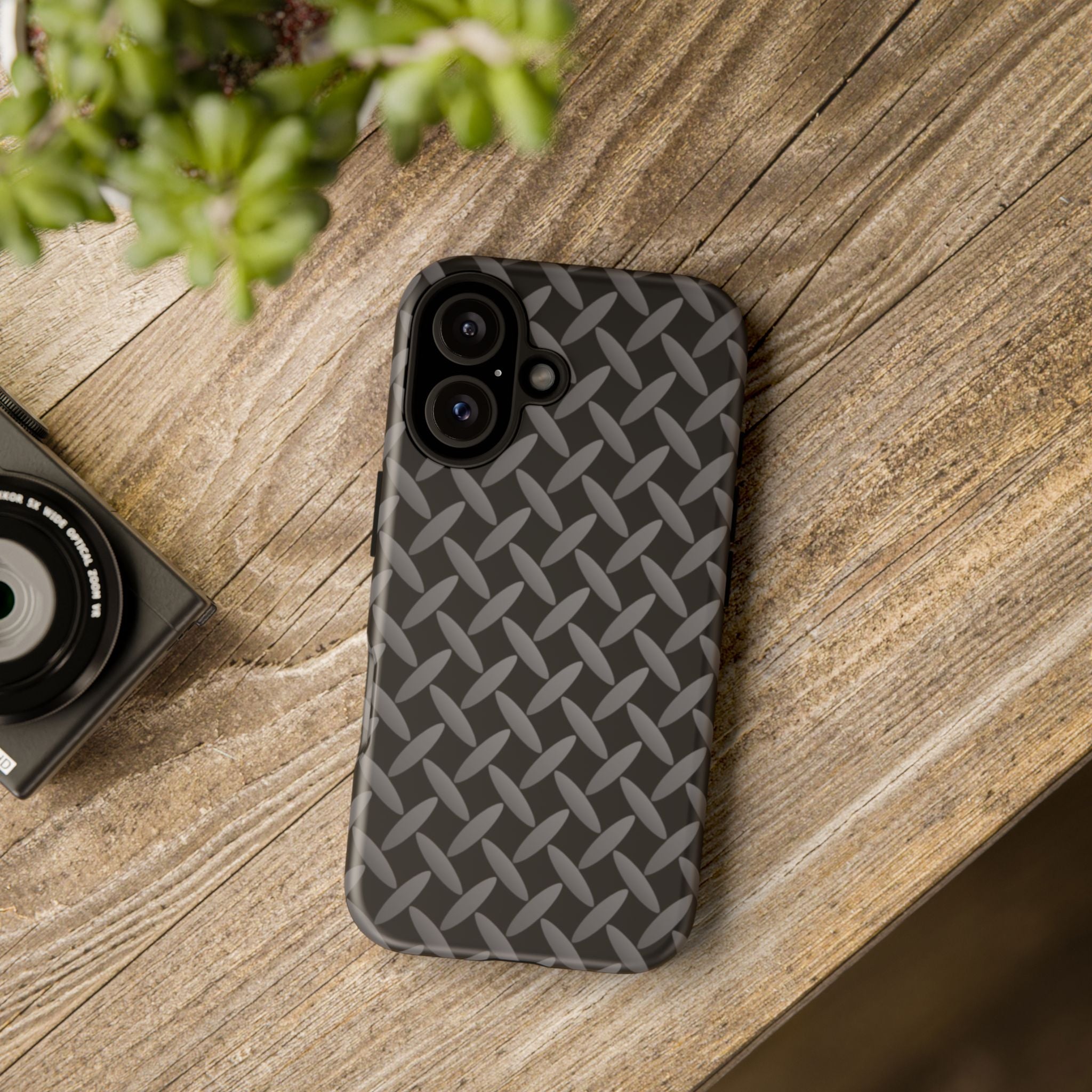Durable Phone Case Black - Tough Cases with Stylish Diamond Plate Design - iPhones