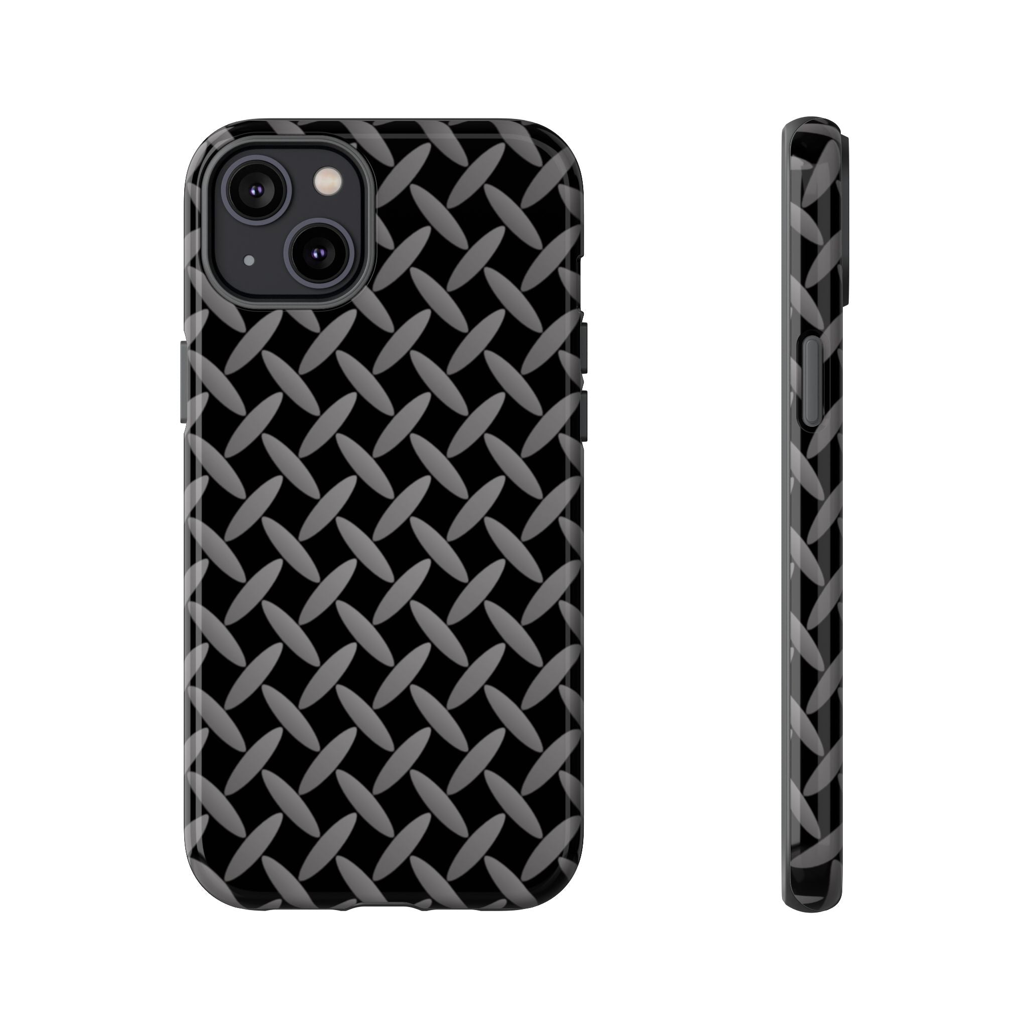 Durable Phone Case Black - Tough Cases with Stylish Diamond Plate Design - iPhones