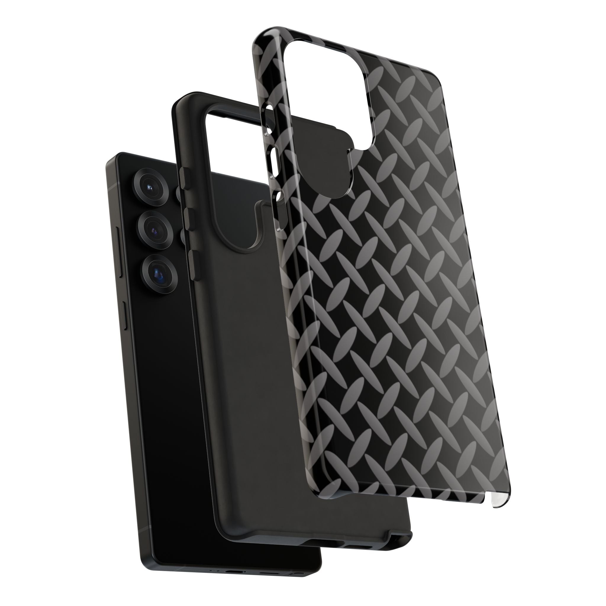 Durable Phone Case Black - Tough Cases with Stylish Diamond Plate Design - Samsung