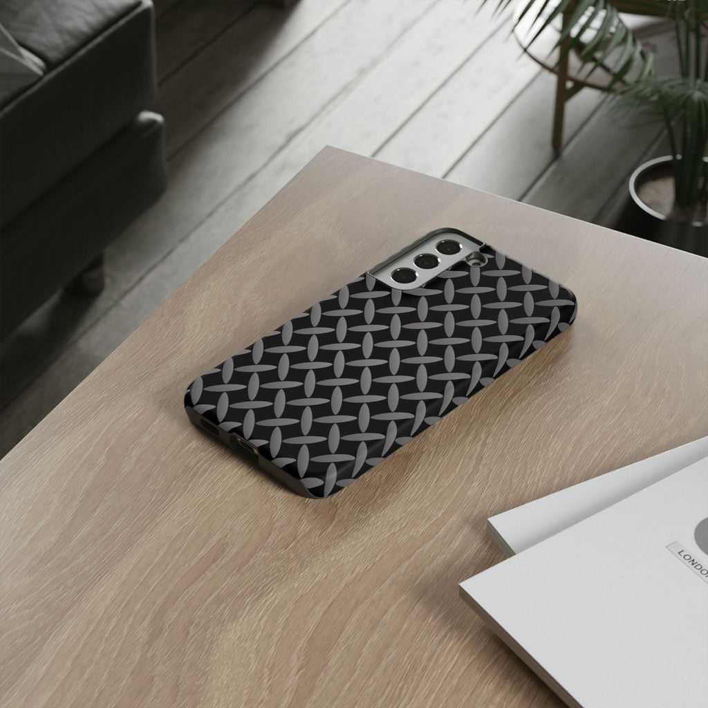 Durable Phone Case Black - Tough Cases with Stylish Diamond Plate Design - Samsung