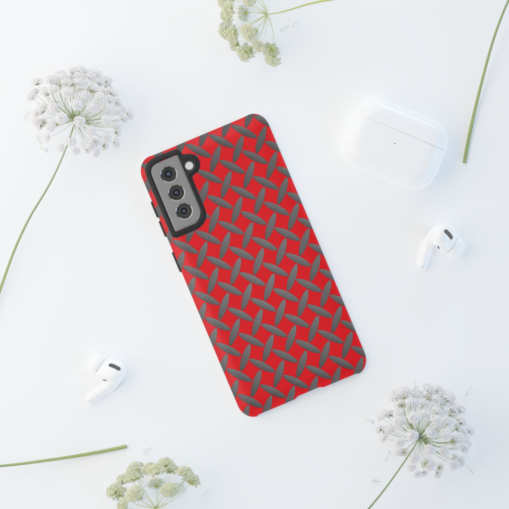 Durable Samsung Phone Case Red - Tough Cases with Stylish Diamond Plate Design