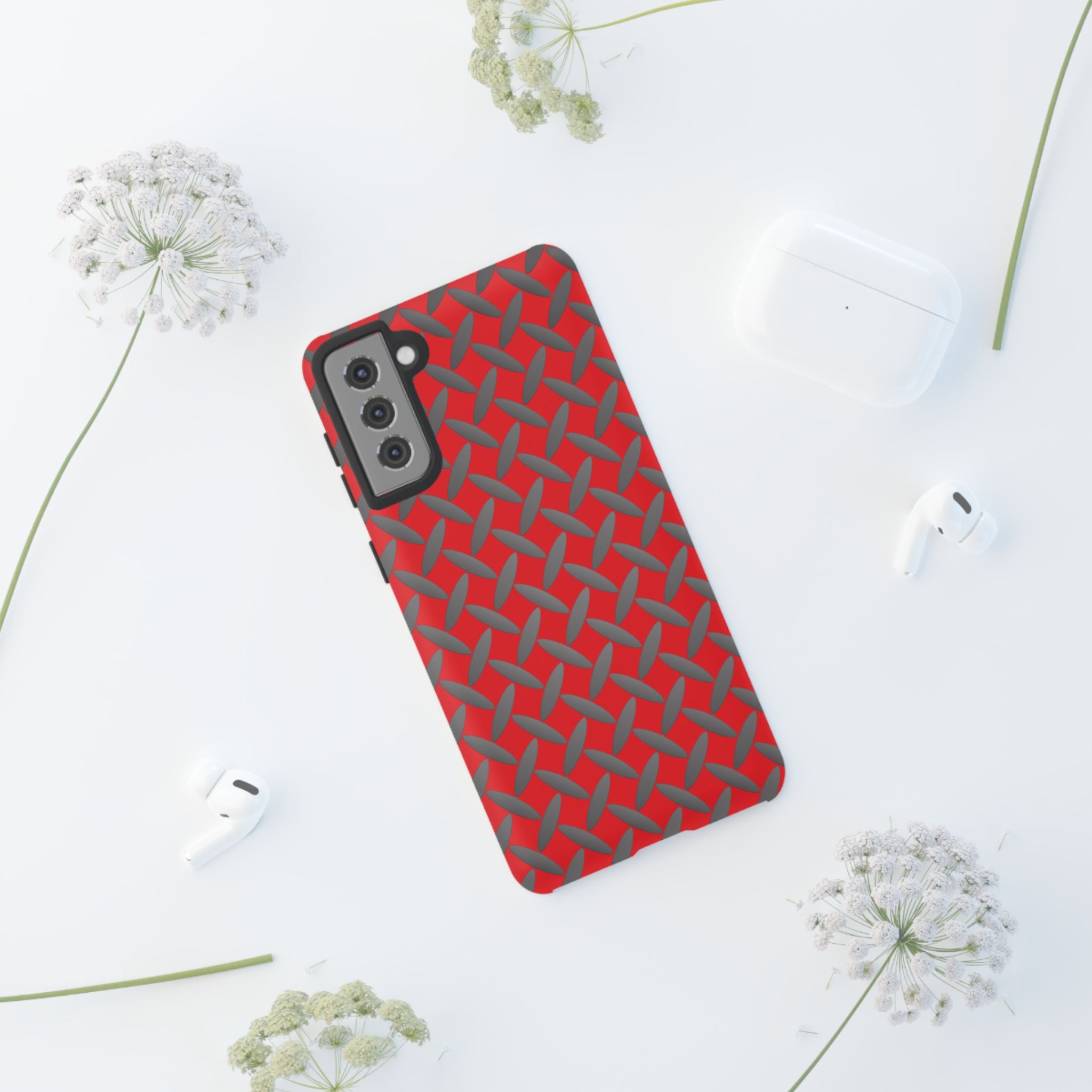 Durable Samsung Phone Case Red - Tough Cases with Stylish Diamond Plate Design