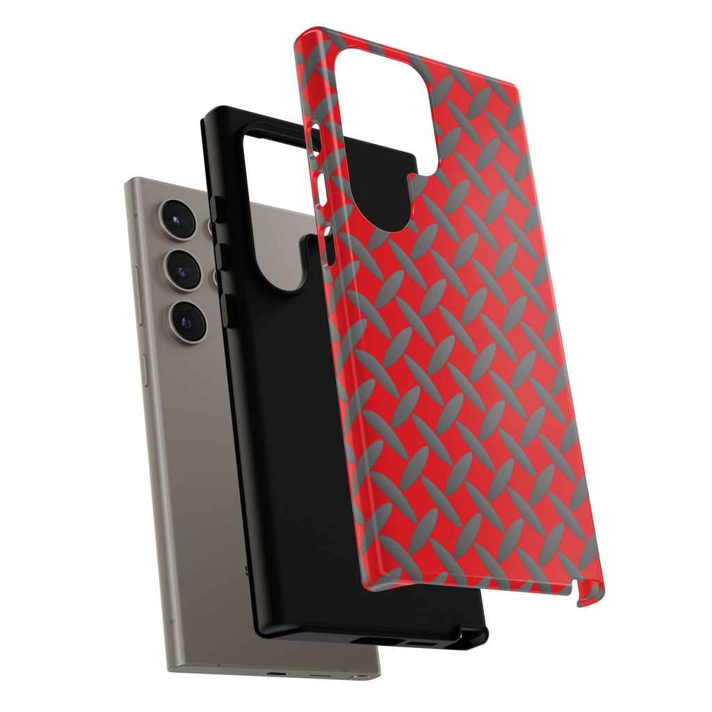 Durable Samsung Phone Case Red - Tough Cases with Stylish Diamond Plate Design