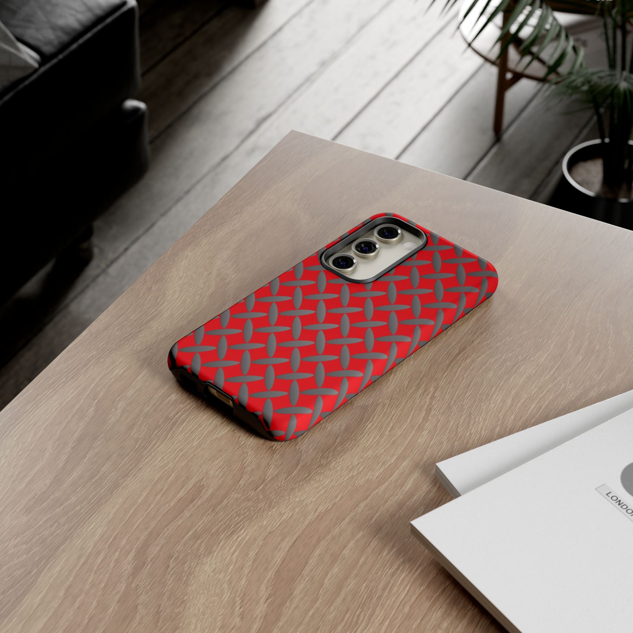Durable Samsung Phone Case Red - Tough Cases with Stylish Diamond Plate Design