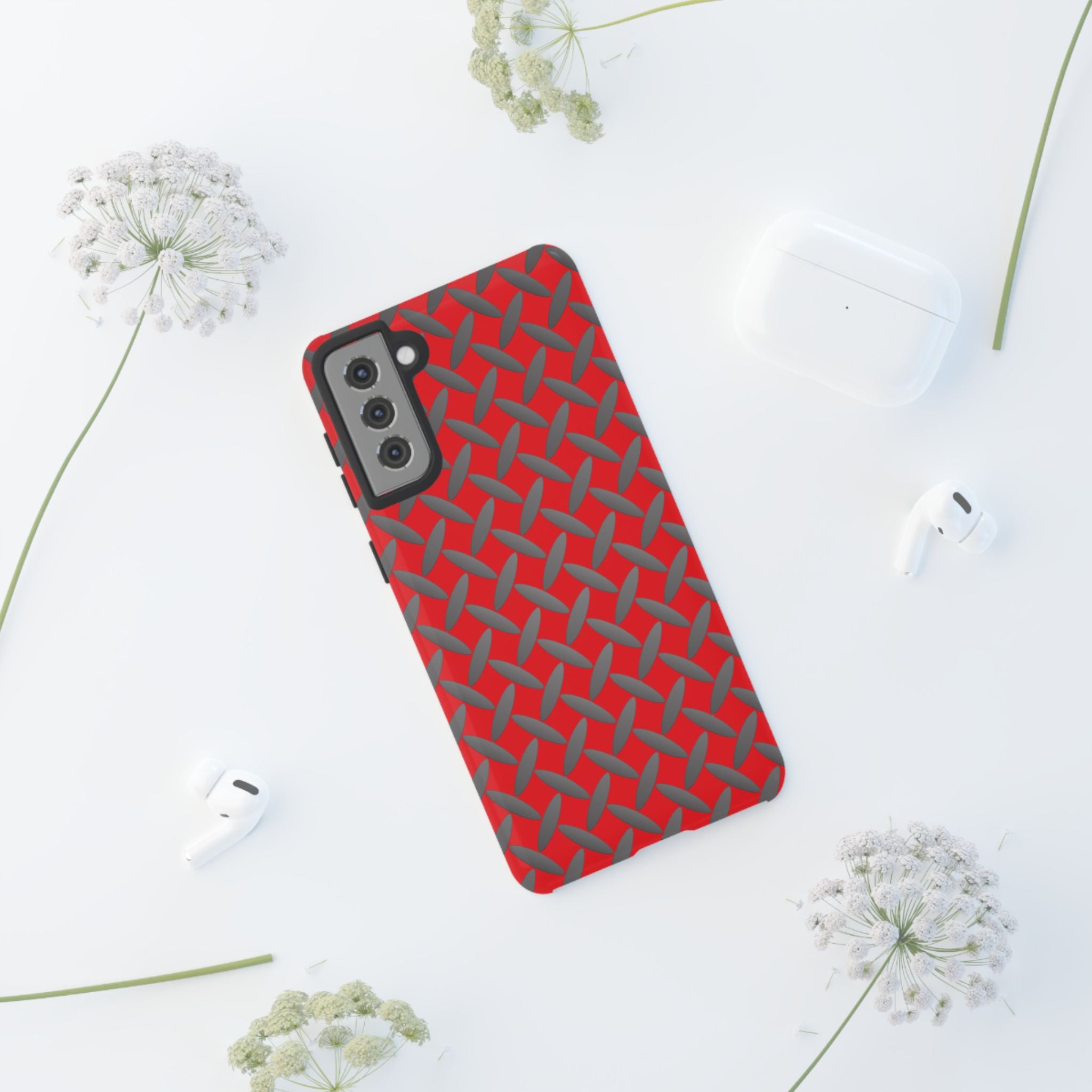 Durable Samsung Phone Case Red - Tough Cases with Stylish Diamond Plate Design