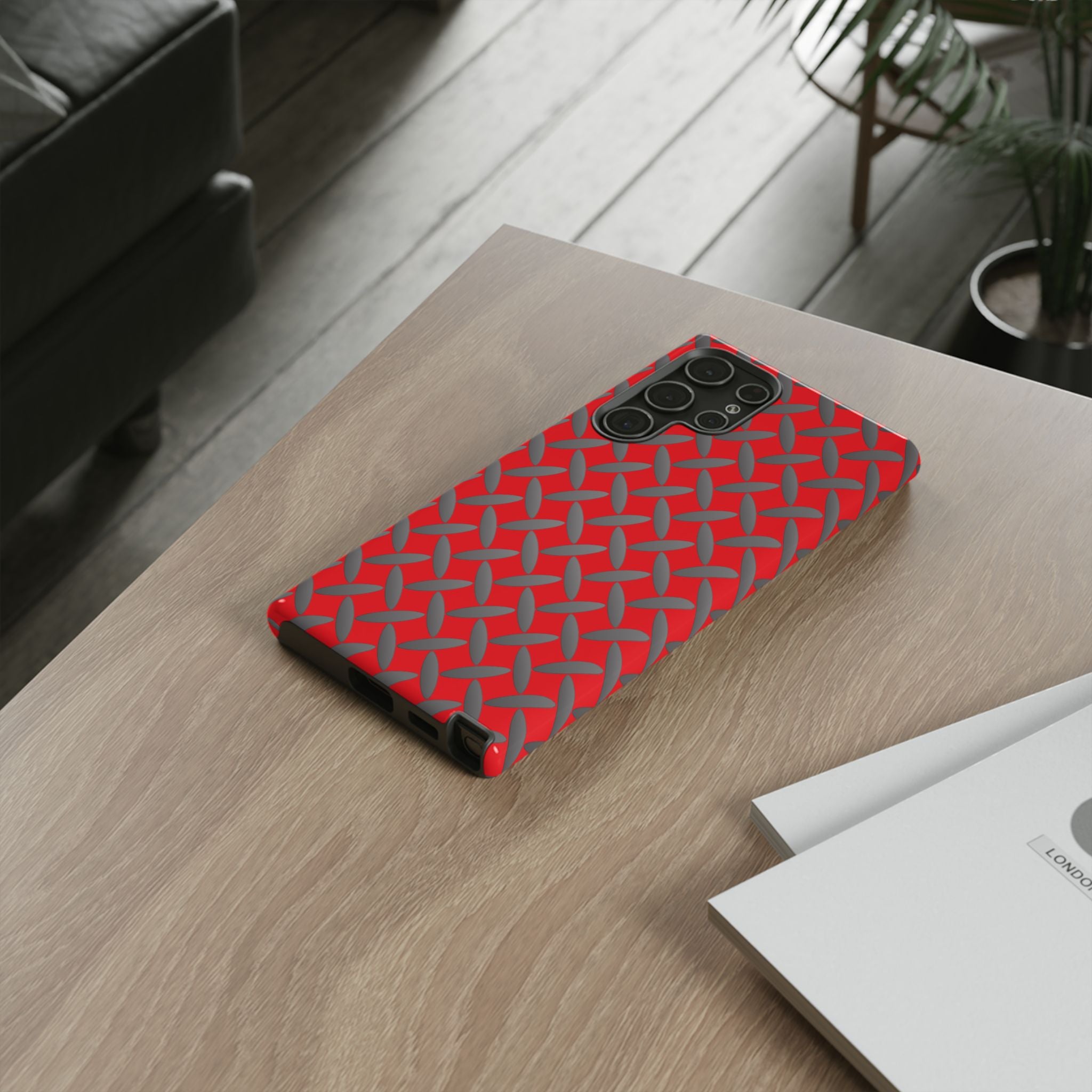 Durable Samsung Phone Case Red - Tough Cases with Stylish Diamond Plate Design