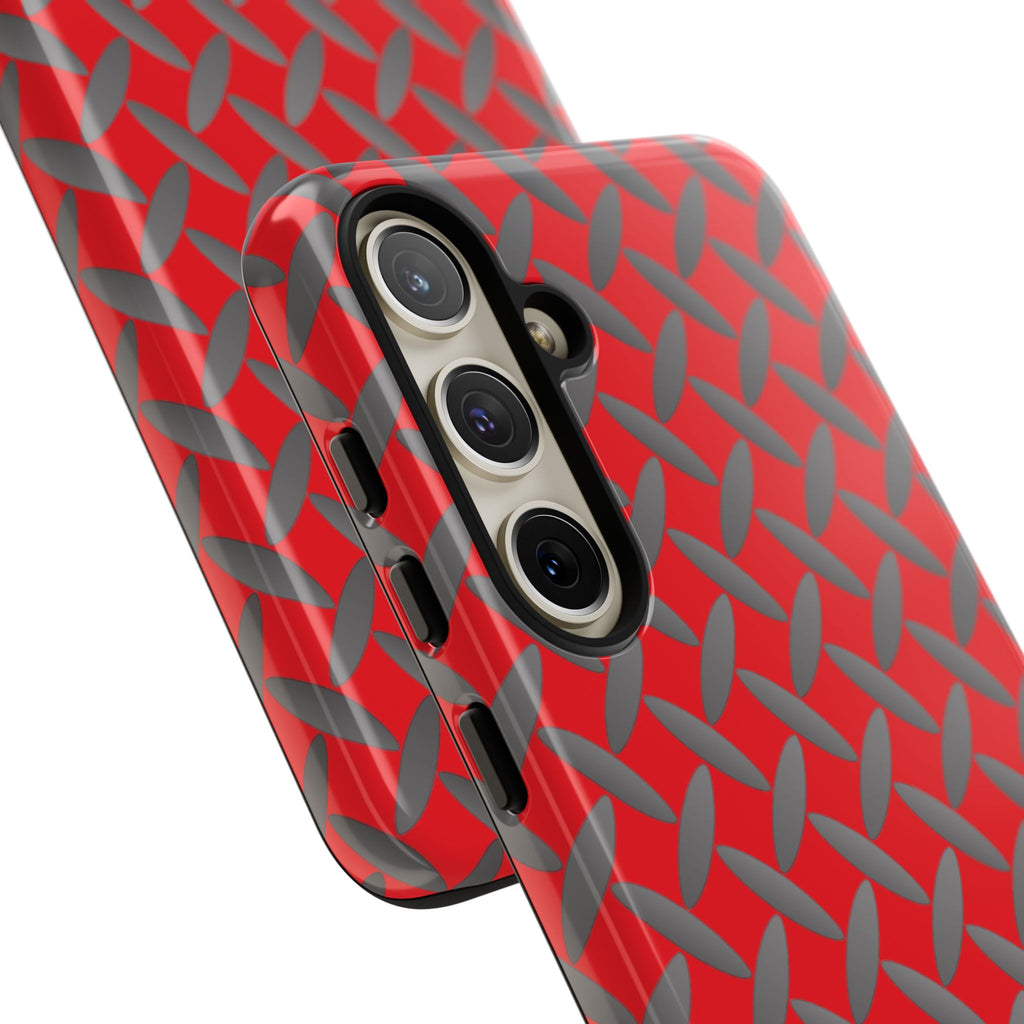 Durable Samsung Phone Case Red - Tough Cases with Stylish Diamond Plate Design