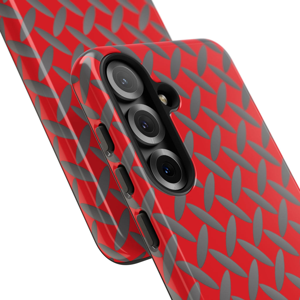Durable Samsung Phone Case Red - Tough Cases with Stylish Diamond Plate Design