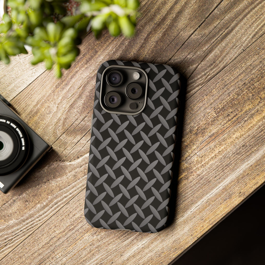 Durable Phone Case Black - Tough Cases with Stylish Diamond Plate Design - iPhones