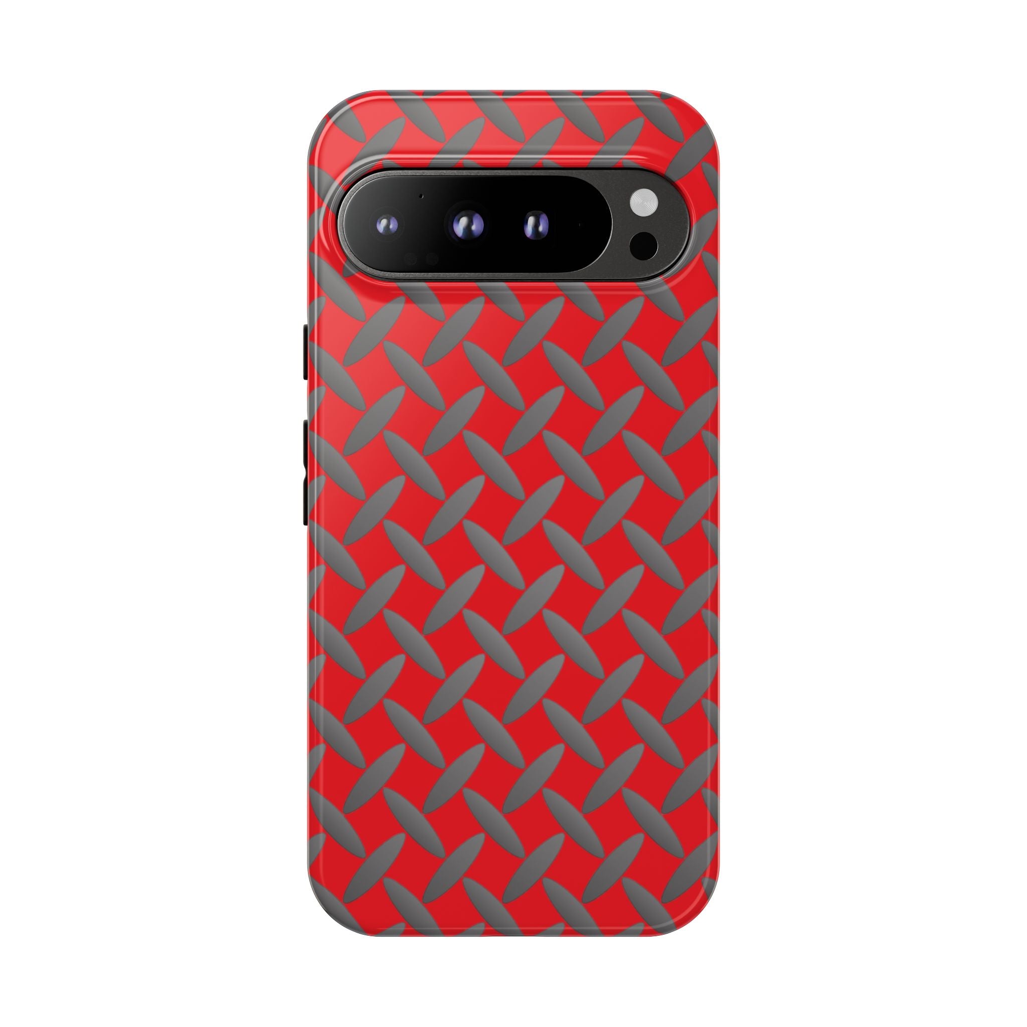 Durable Google Phones Phone Case Red - Tough Cases with Stylish Diamond Plate Design