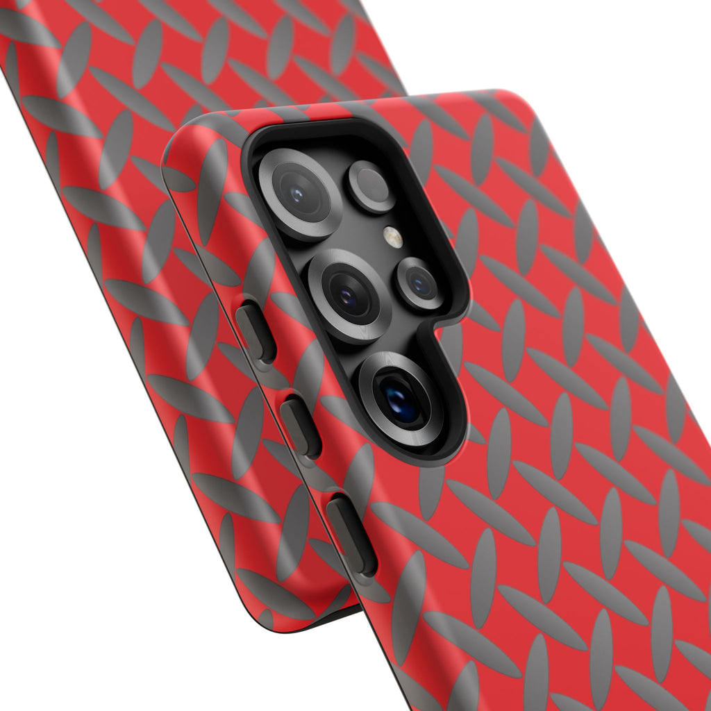 Durable Samsung Phone Case Red - Tough Cases with Stylish Diamond Plate Design