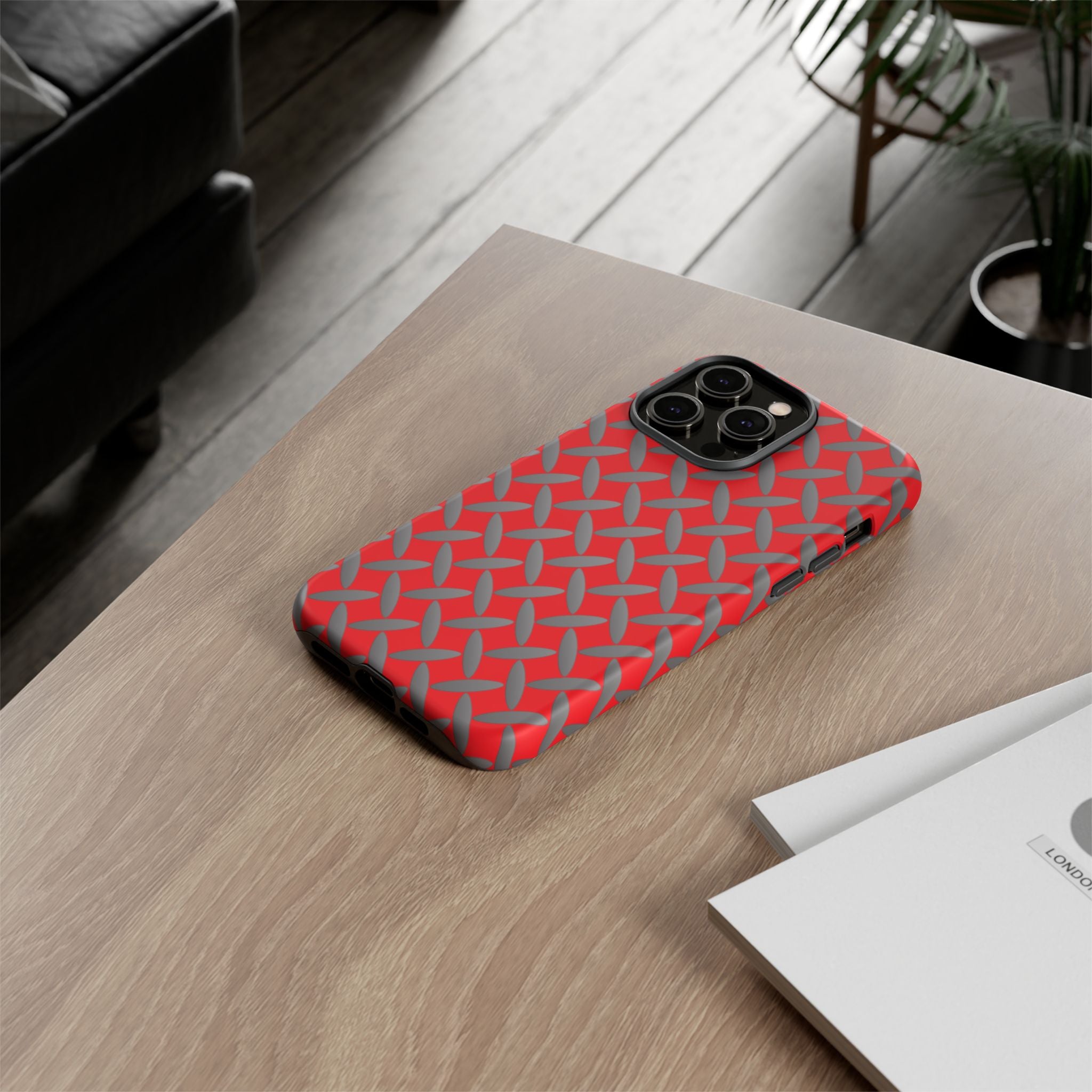 Durable Phone Case Red-iPhones Tough Cases with Stylish Diamond Plate Design