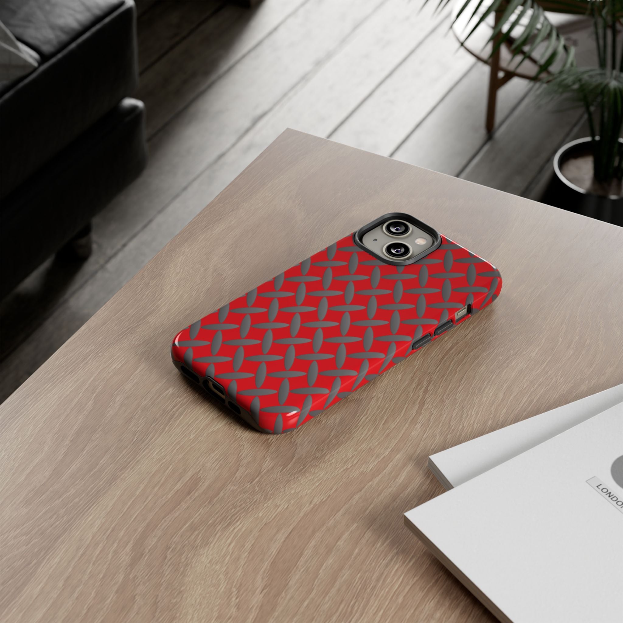 Durable Phone Case Red-iPhones Tough Cases with Stylish Diamond Plate Design
