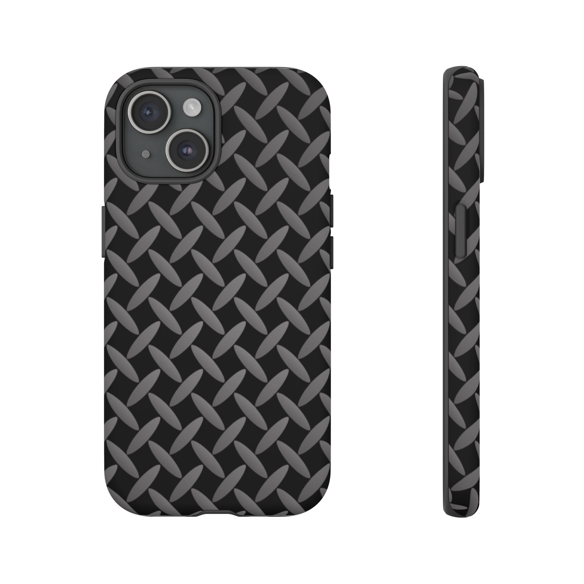 Durable Phone Case Black - Tough Cases with Stylish Diamond Plate Design - iPhones