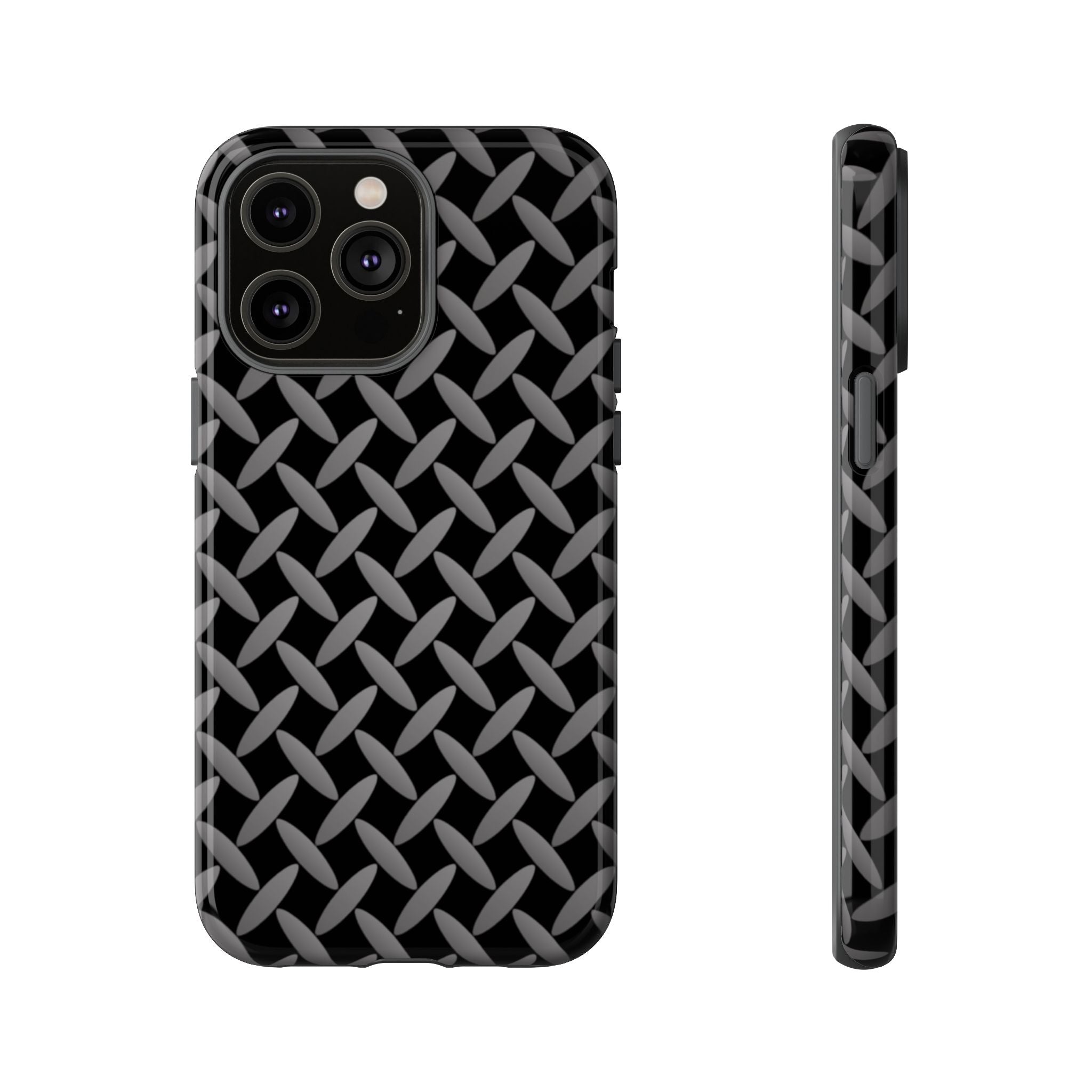 Durable Phone Case Black - Tough Cases with Stylish Diamond Plate Design - iPhones
