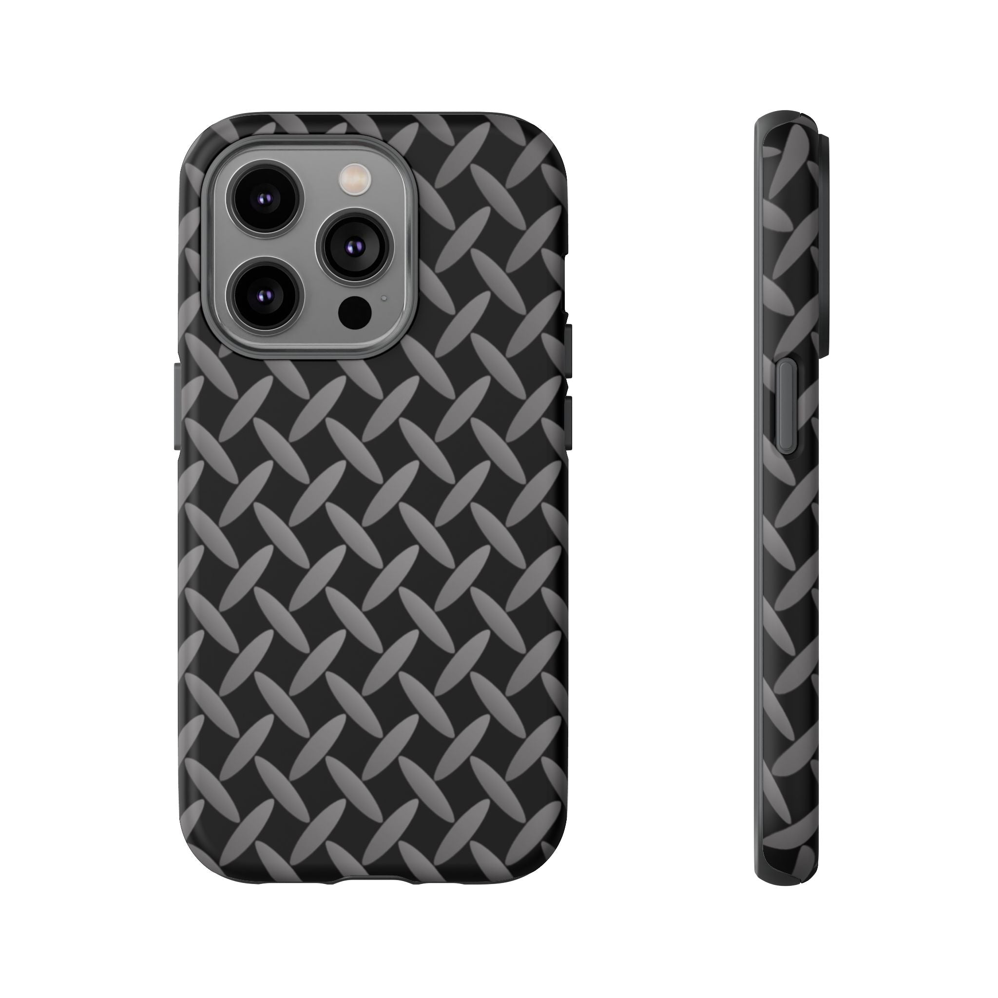 Durable Phone Case Black - Tough Cases with Stylish Diamond Plate Design - iPhones