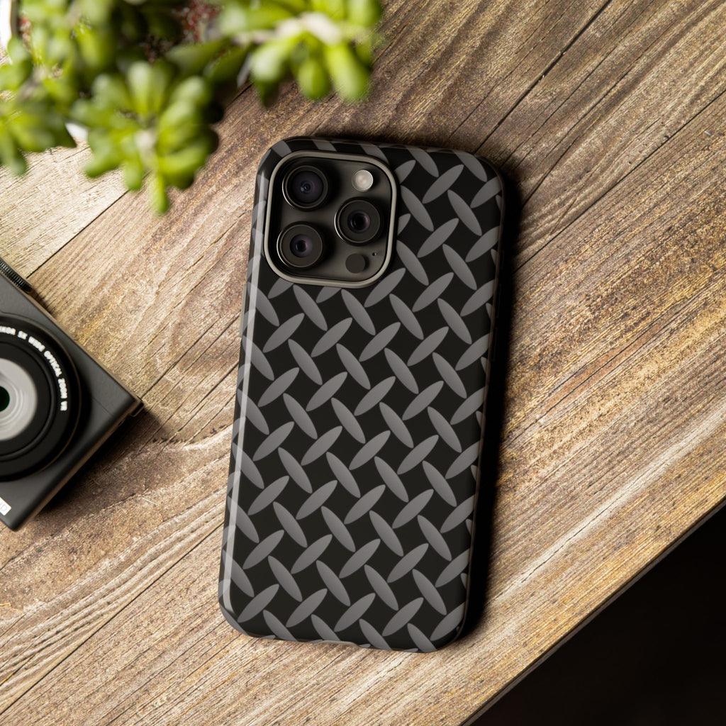 Durable Phone Case Black - Tough Cases with Stylish Diamond Plate Design - iPhones
