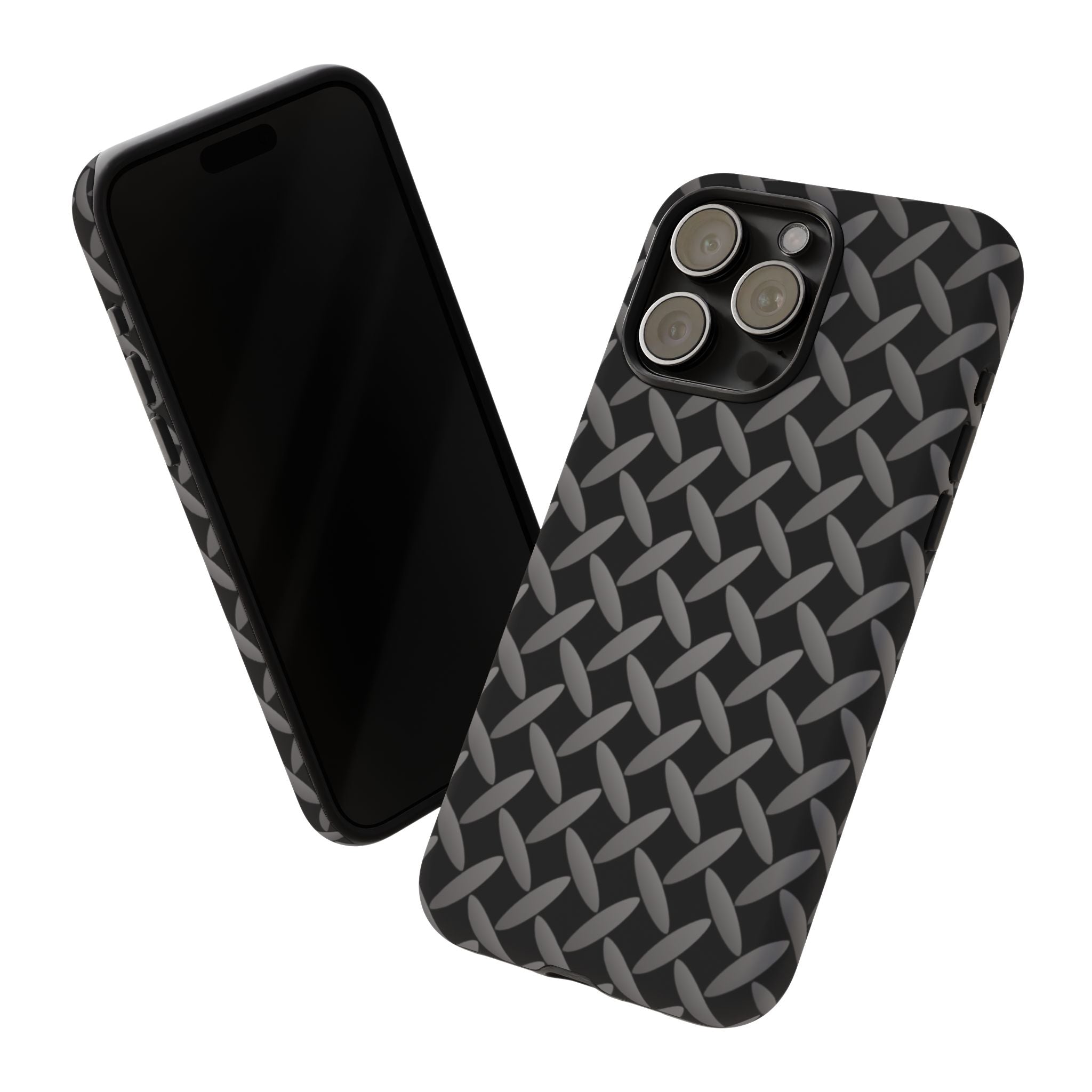 Durable Phone Case Black - Tough Cases with Stylish Diamond Plate Design - iPhones