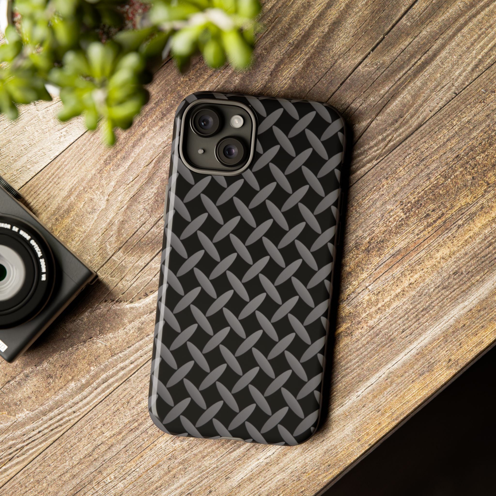 Durable Phone Case Black - Tough Cases with Stylish Diamond Plate Design - iPhones