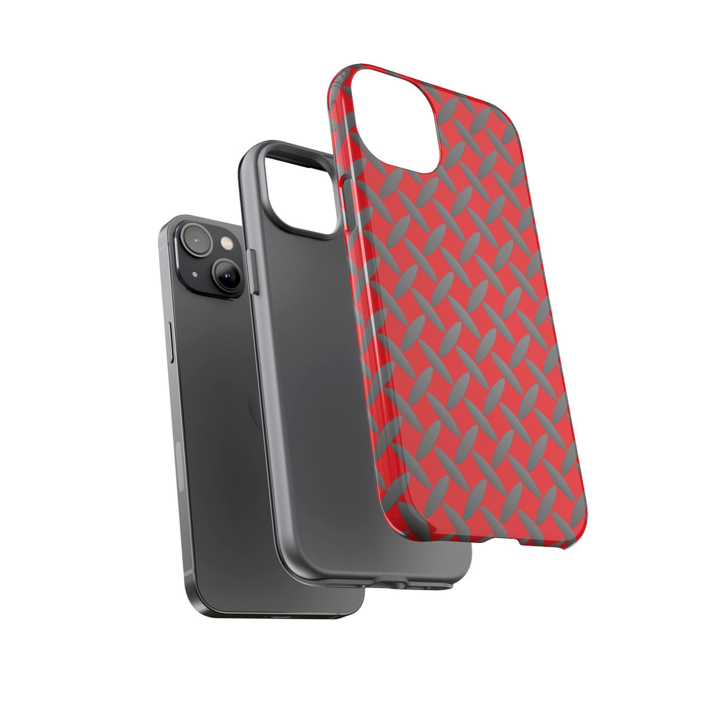 Durable Phone Case Red-iPhones Tough Cases with Stylish Diamond Plate Design